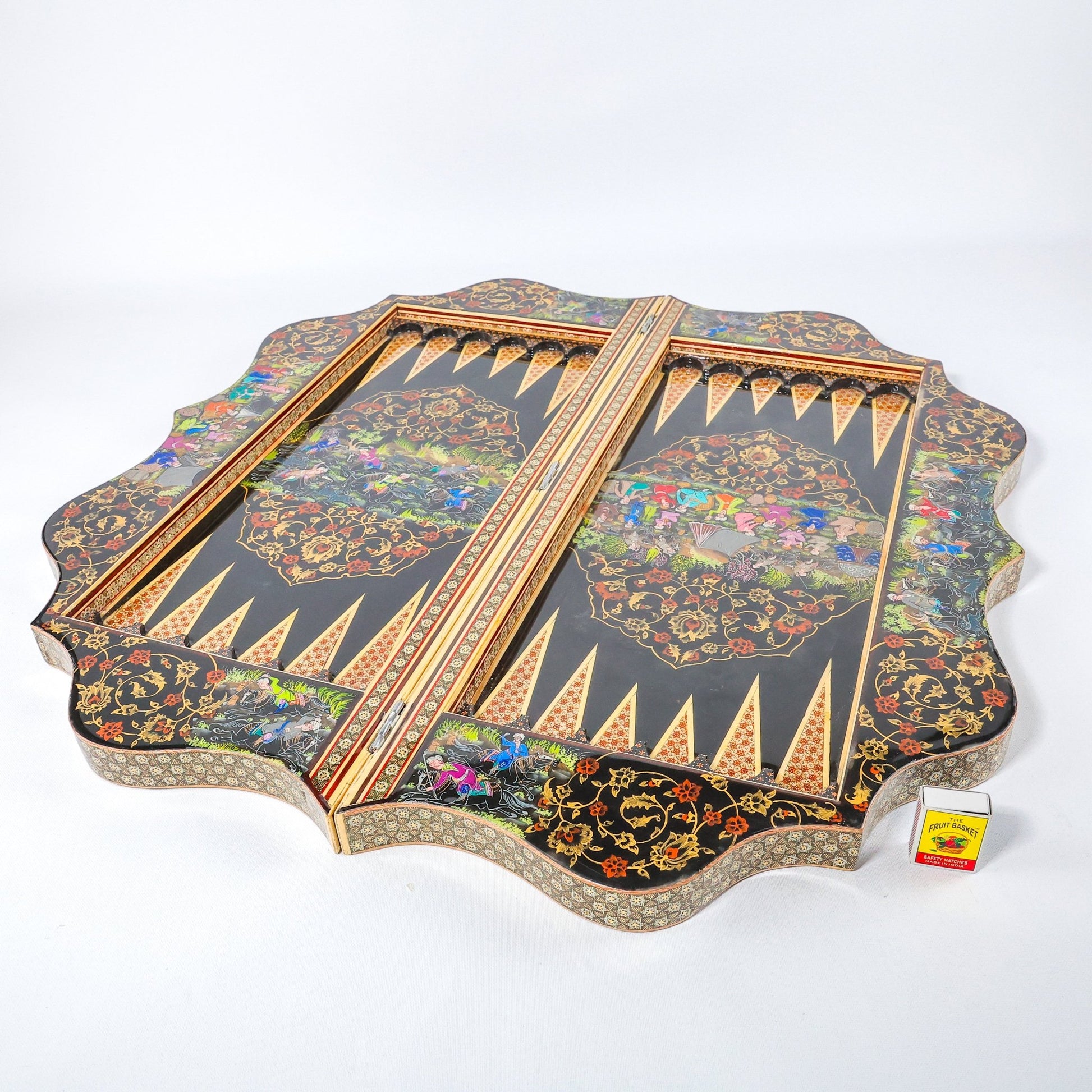 Backgammon Board – Scalloped Edge – Shirazi Hand - Painted – Design 02 – Size 70 cm - Meraas Gallery