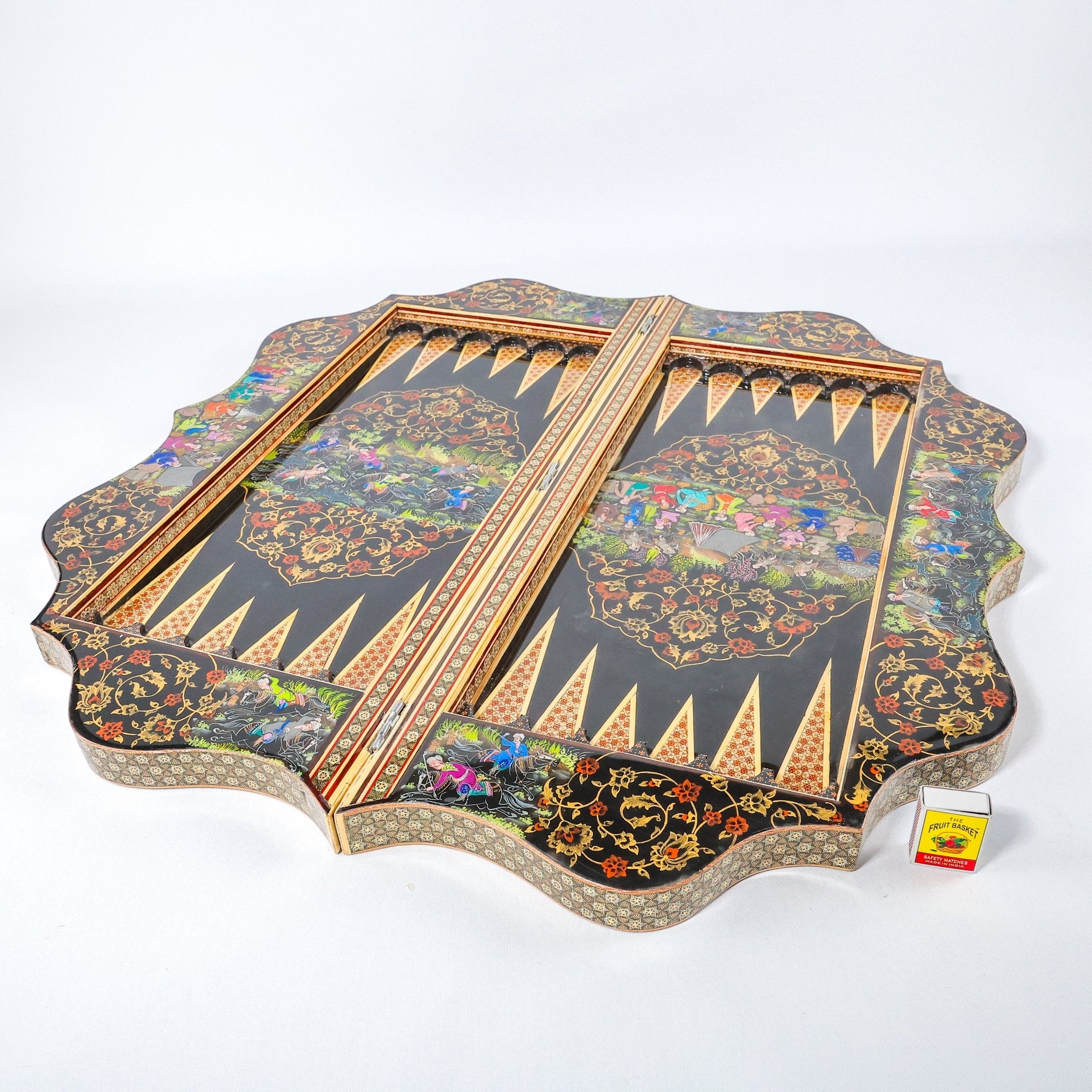 Backgammon Board – Scalloped Edge – Shirazi Hand - Painted – Design 02 – Size 70 cm - Meraas Gallery