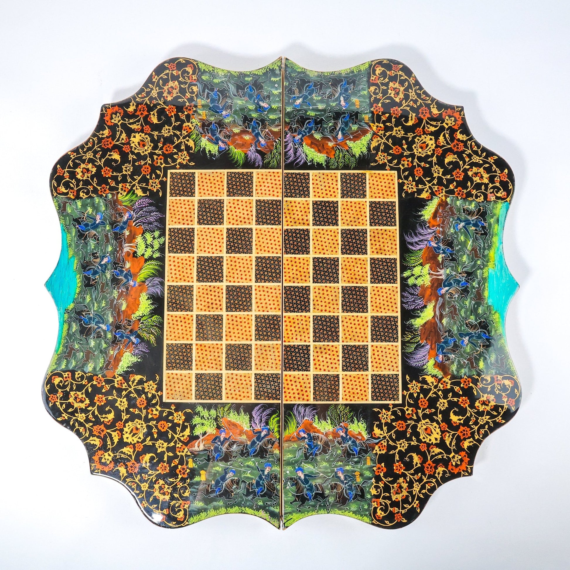 Backgammon Board – Scalloped Edge – Shirazi Hand - Painted – Design 02 – Size 70 cm - Meraas Gallery