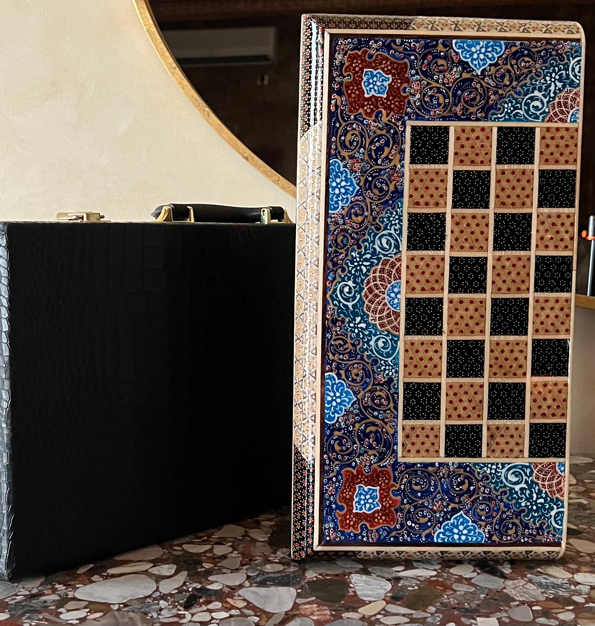 Chess Board - Size 40 - Tazhib & Flower Design