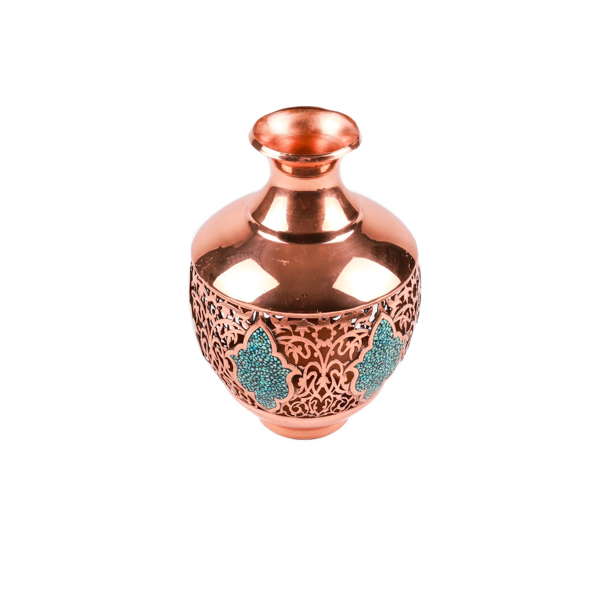 Wide - mouth Vase - Copper And Turquoise - Meraas Gallery