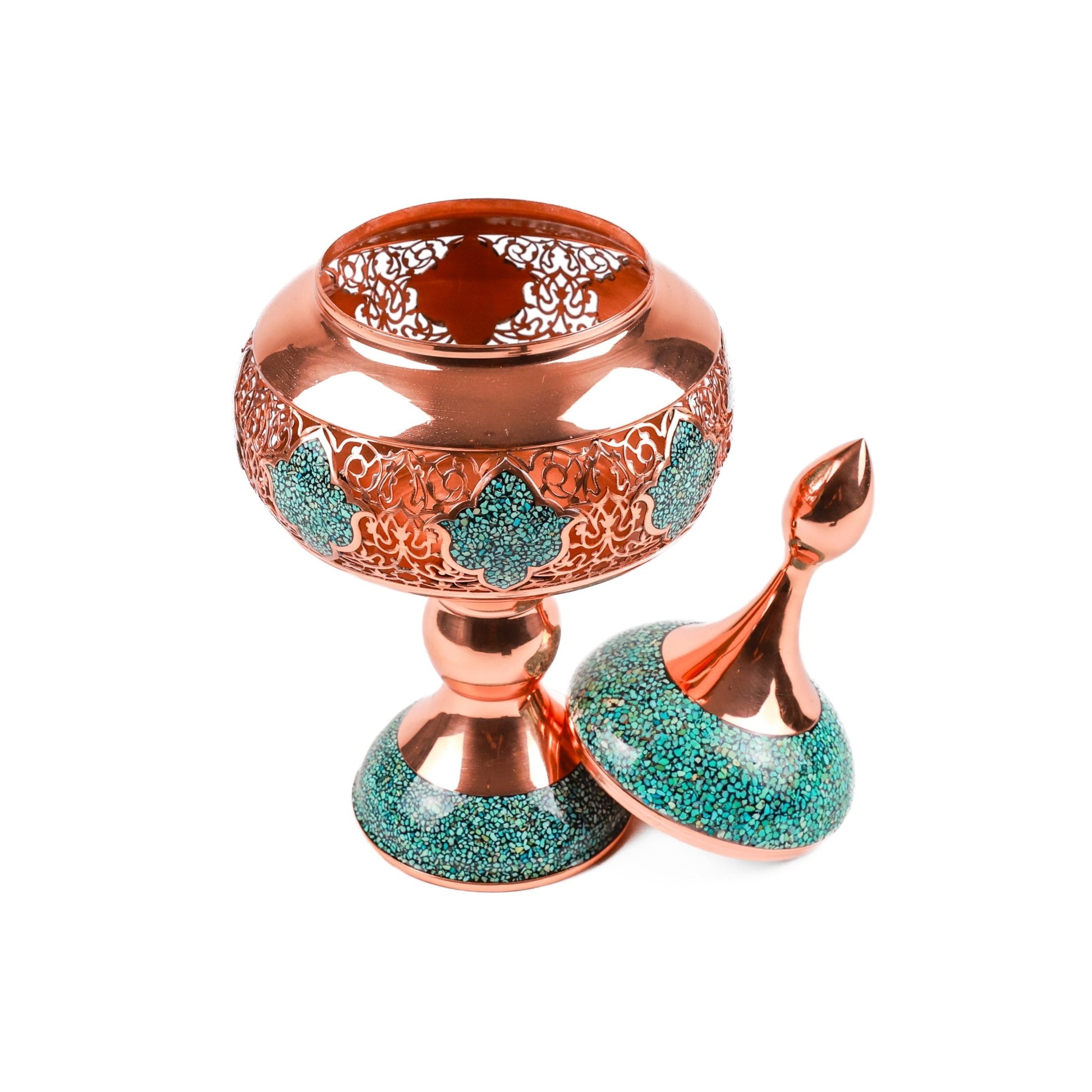 Candy Dish - Size 30 - Copper And Turquoise - 02 - Meraas Gallery