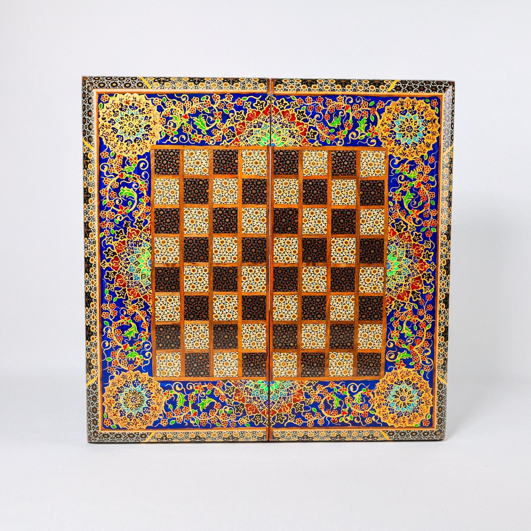 Chess & Backgammon Board - Size 50 - Colored Shell Design - 02 - Meraas Gallery