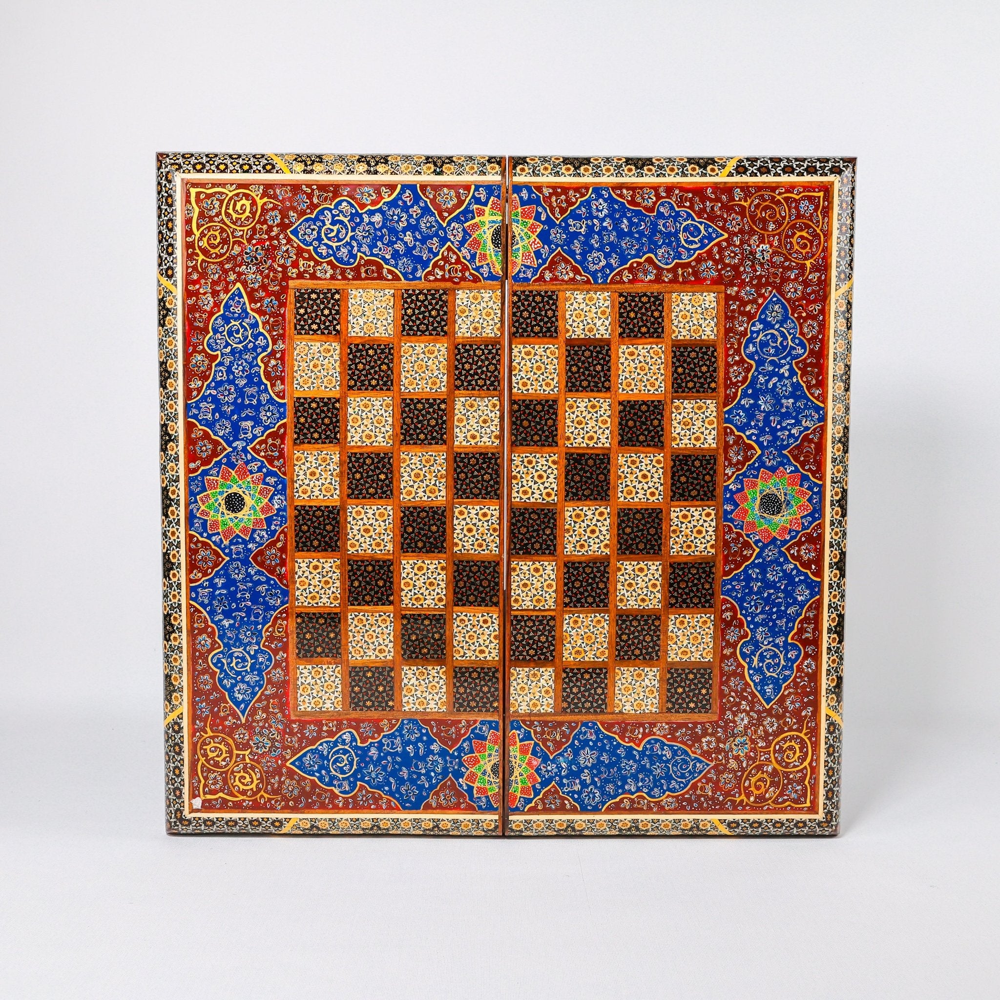 Chess & Backgammon Board - Size 50 - Colored Shell Design - 03 - Meraas Gallery