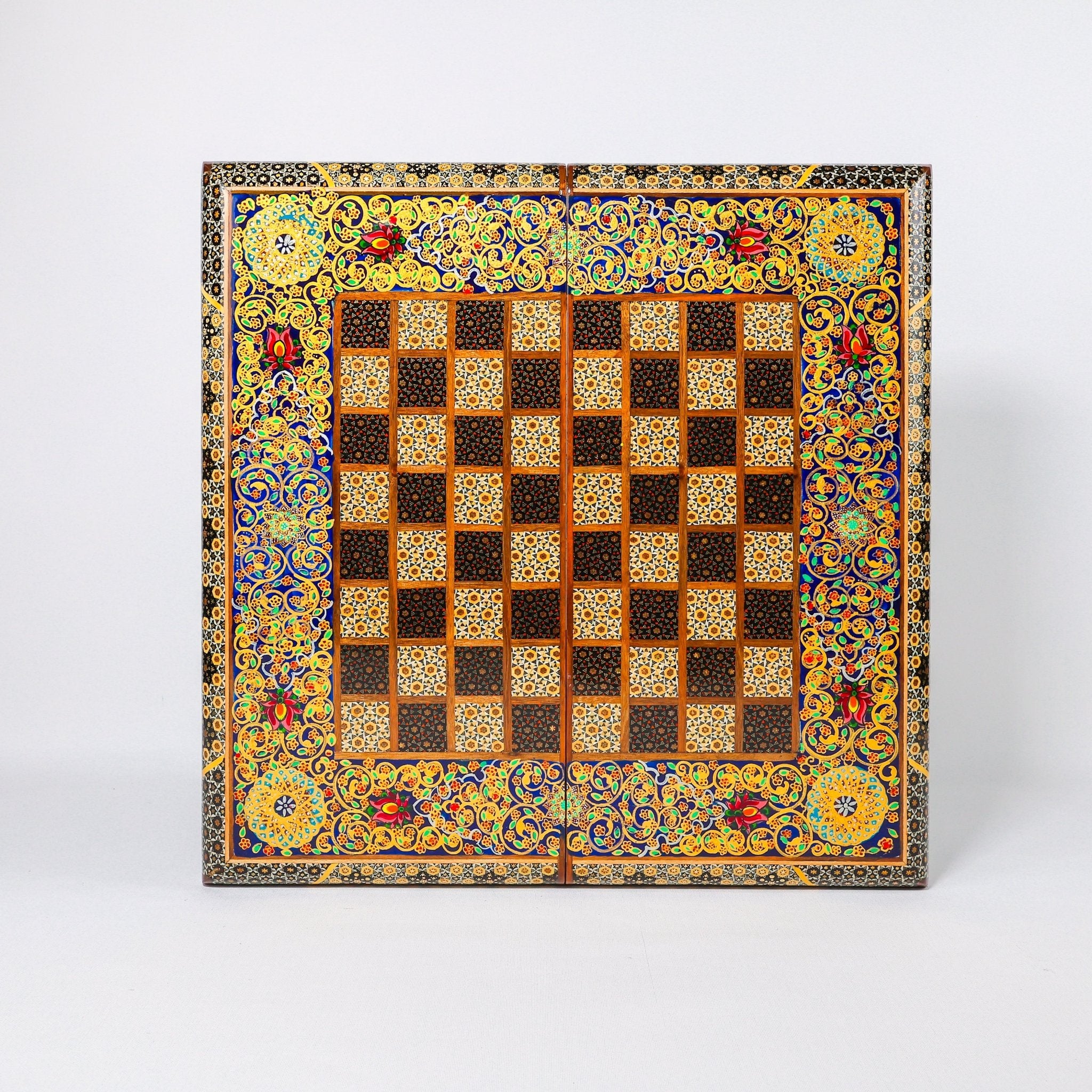 Chess & Backgammon Board - Size 50 - Colored Shell Design - 04 - Meraas Gallery
