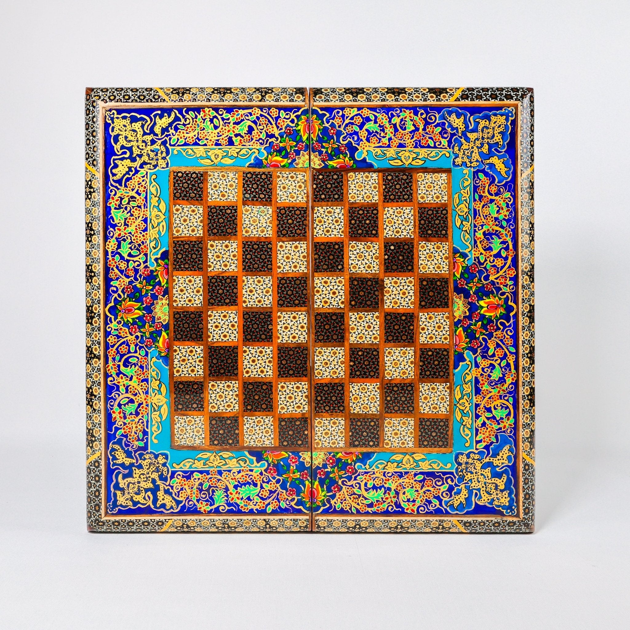 Chess & Backgammon Board - Size 50 - Colored Shell Design - 05 - Meraas Gallery
