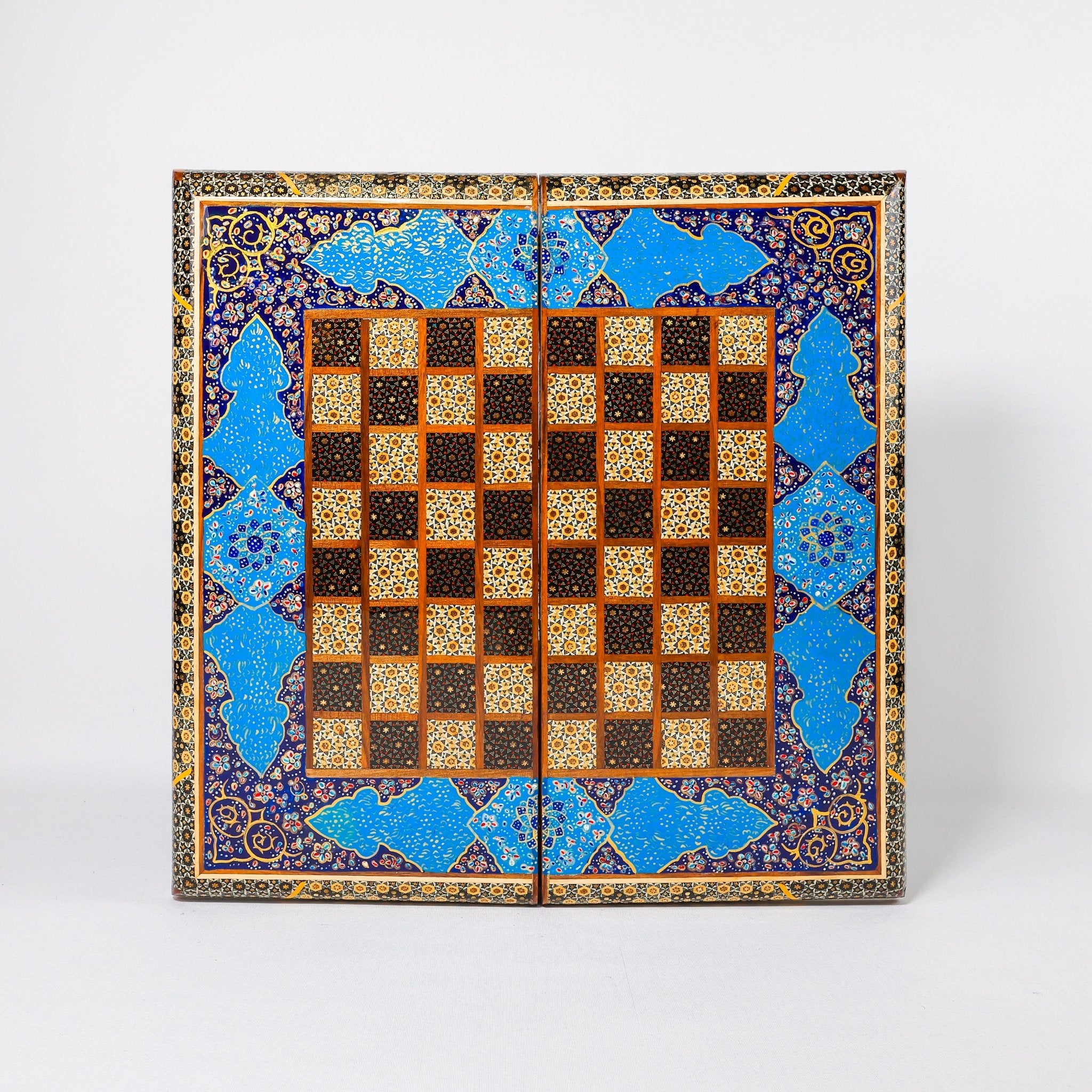 Chess & Backgammon Board - Size 50 - Colored Shell Design - 06 - Meraas Gallery