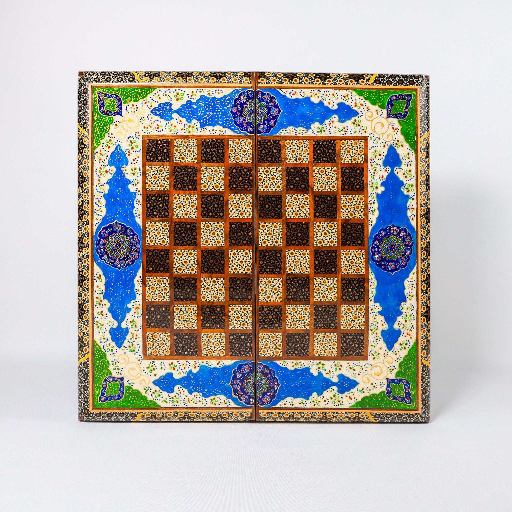 Chess & Backgammon Board - Size 50 - Colored Shell Design - 07 - Meraas Gallery