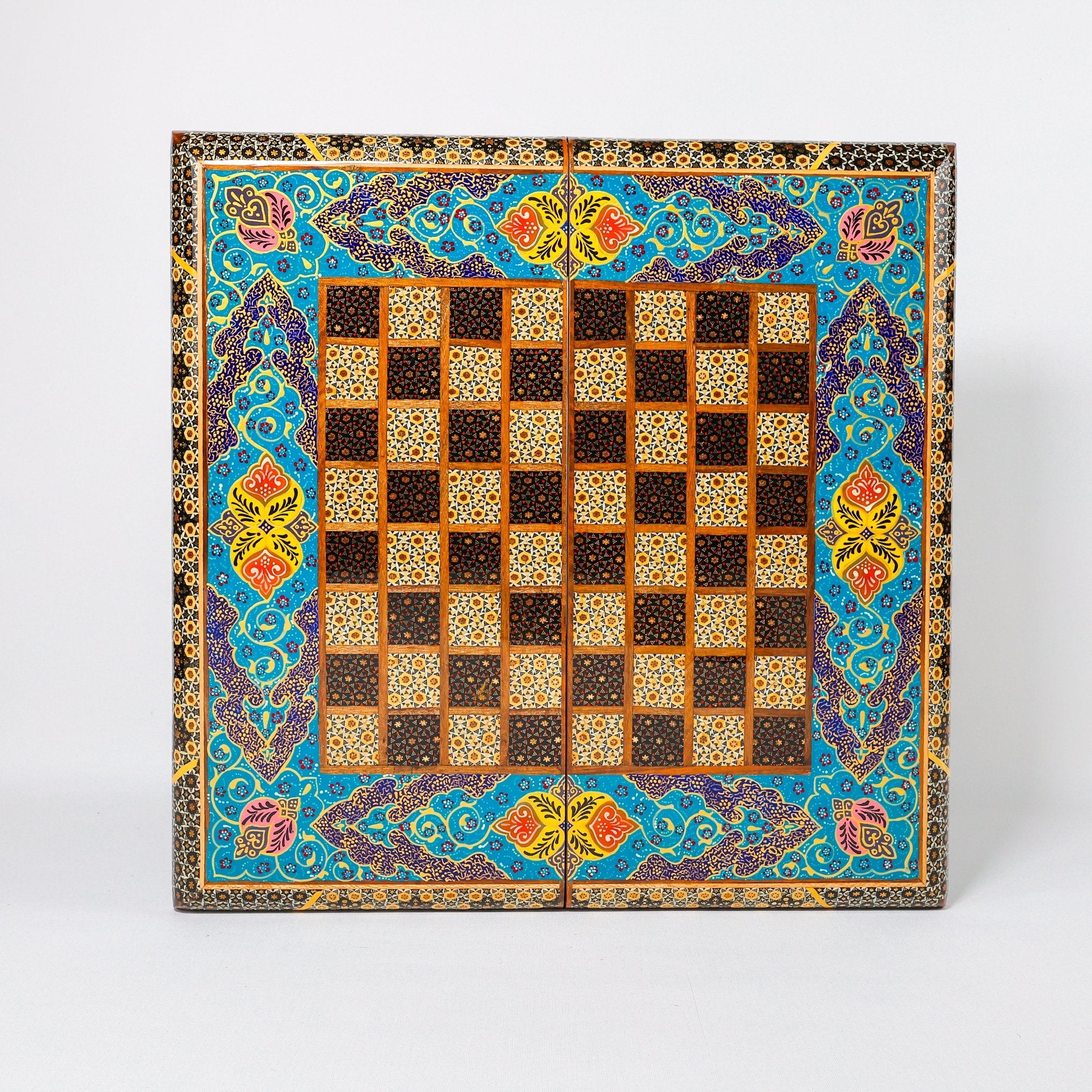 Chess & Backgammon Board - Size 50 - Colored Shell Design - 08 - Meraas Gallery