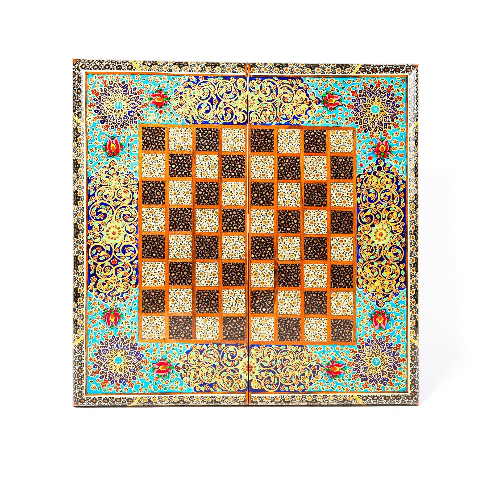 Chess & Backgammon Board - Size 50 - Colored Shell Design - 09 - Meraas Gallery
