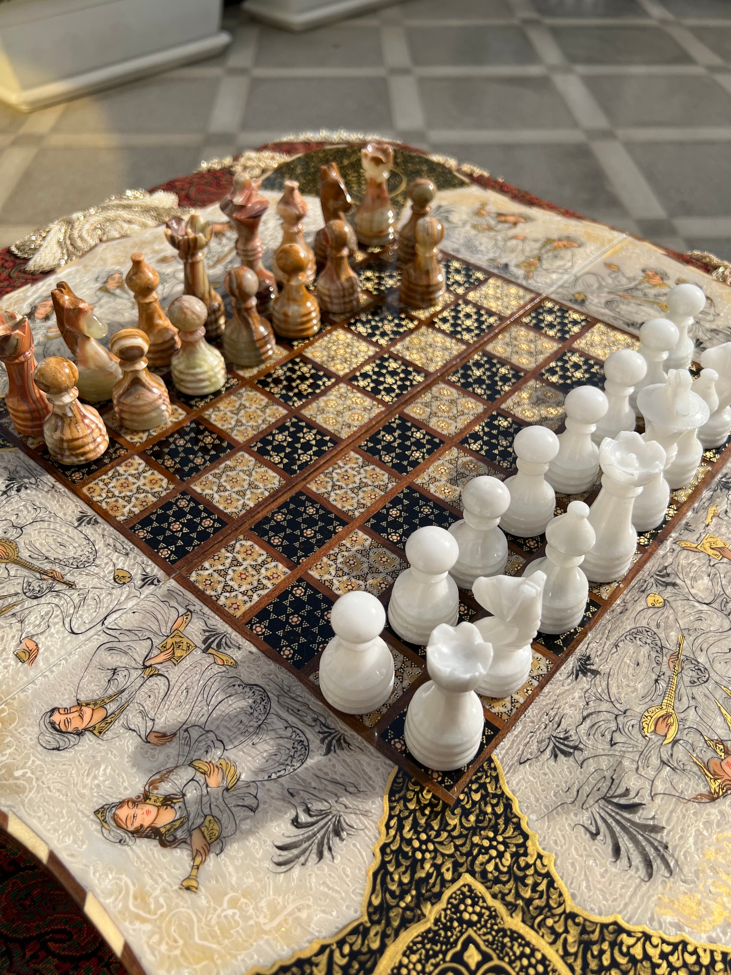 Chess Board - Size 50 - Scalloped Edge - Tazhib Design 2