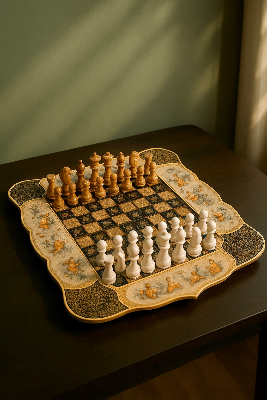 Chess Board - Size 50 - Scalloped Edge - Tazhib Design 2