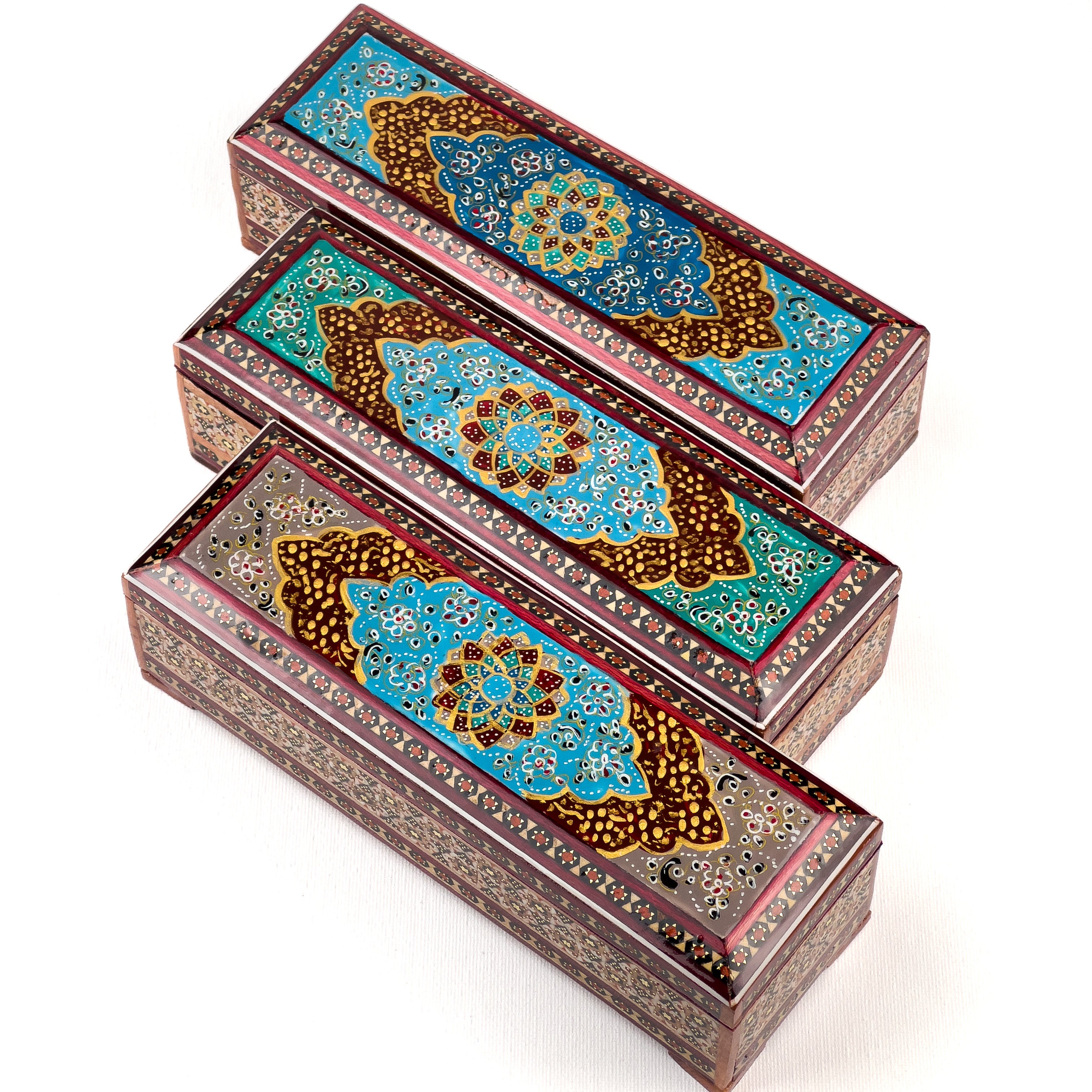 Hinged Pen Case Khatam - Tazhib Design - Size 6x20 Cm