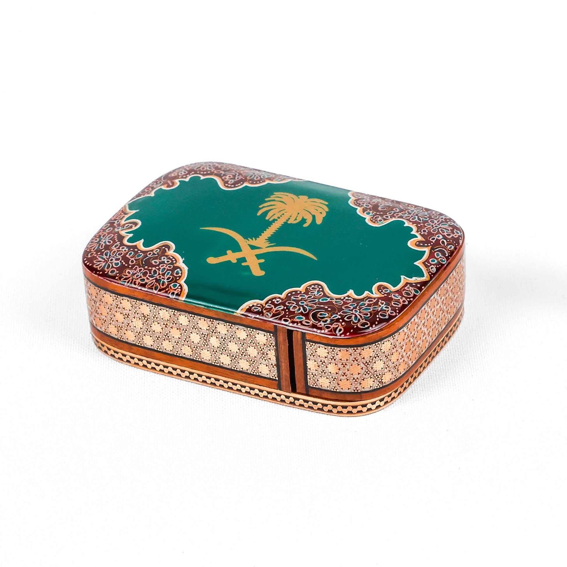 Sliding Oud Box – Size 8 × 11 cm – Saudi Logo – Green Color – Customer Sample - Meraas Gallery