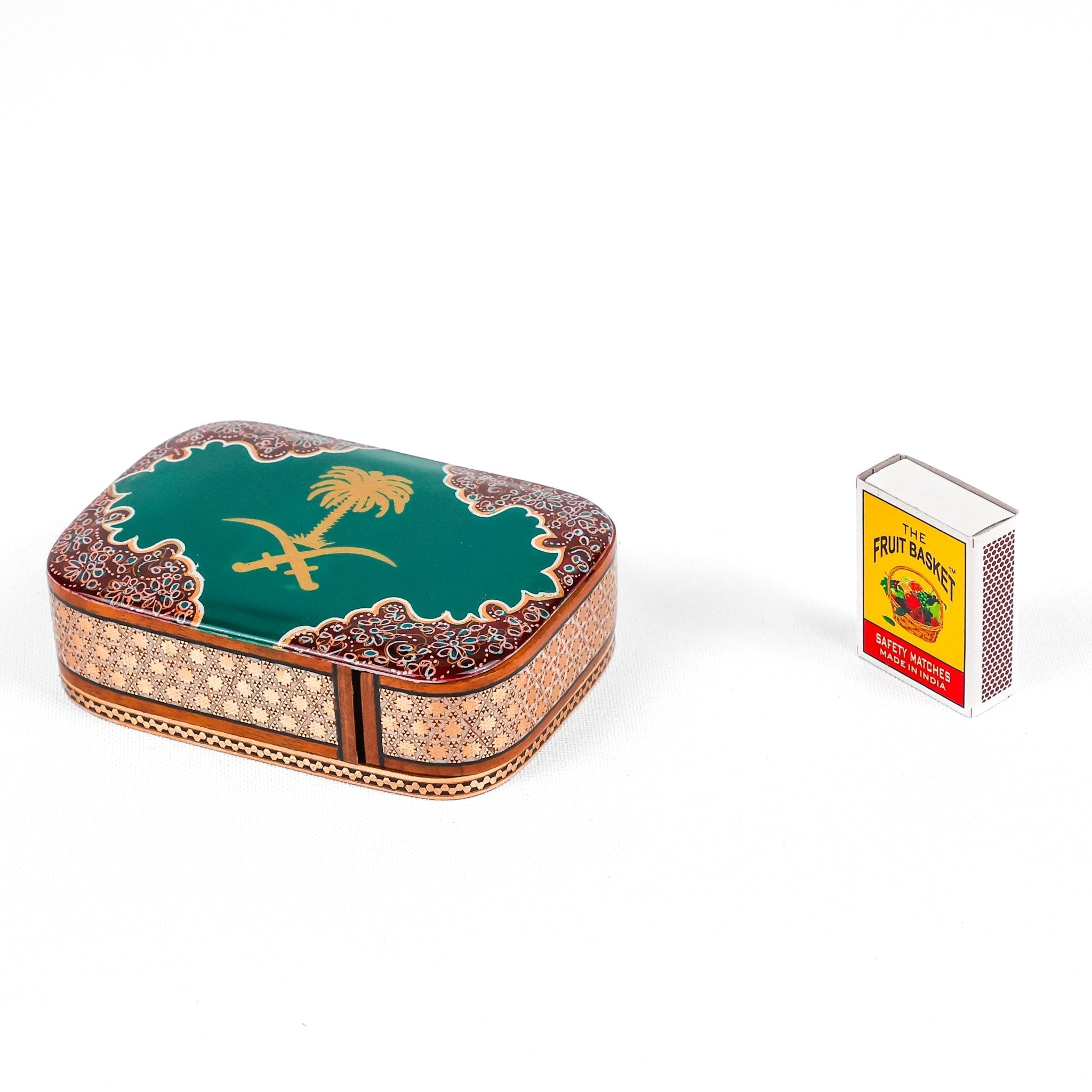 Sliding Oud Box – Size 8 × 11 cm – Saudi Logo – Green Color – Customer Sample - Meraas Gallery