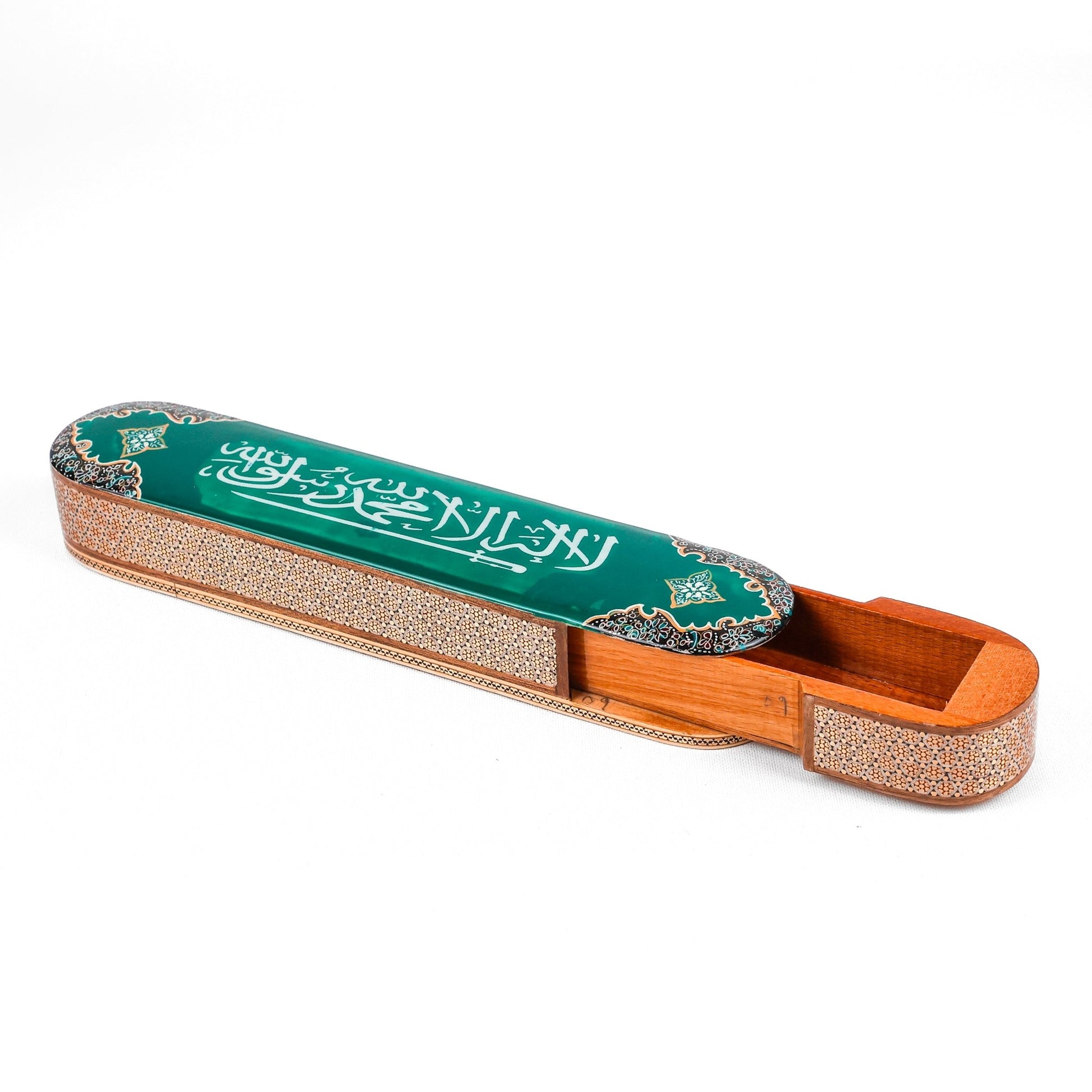 Sliding Tasbih Box – Size 30 cm – Saudi Slogan – Green Color – Customer Sample - Meraas Gallery