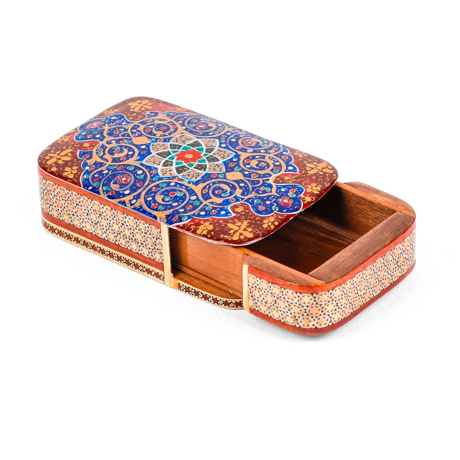 Sliding Playing Card Box – Size 8 × 11 cm – Tazhib Painting – Customer Sample - Meraas Gallery