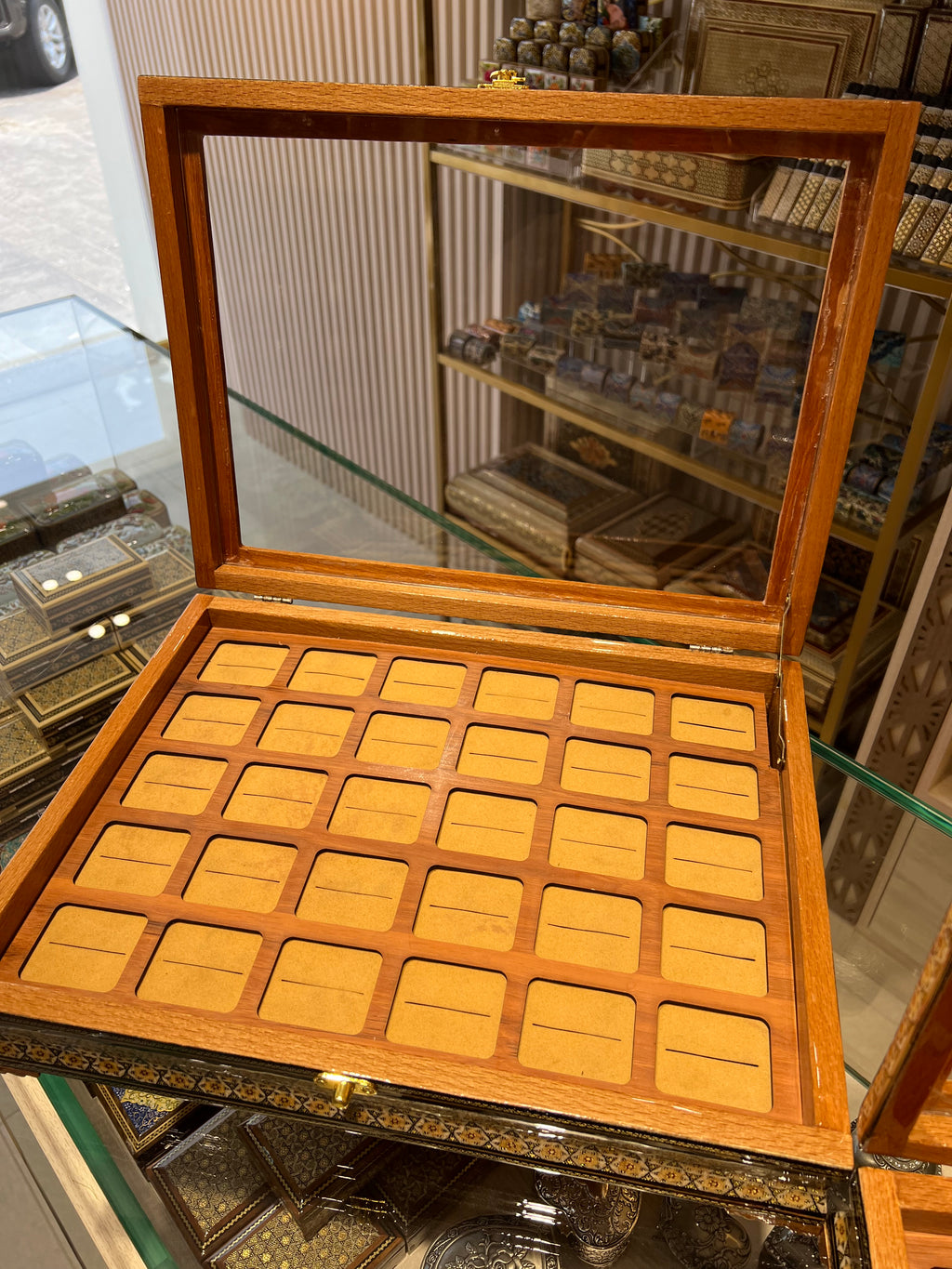 Ring Box - 30 Slots - Size 40×30 - Khatam Design with Velvet Foam