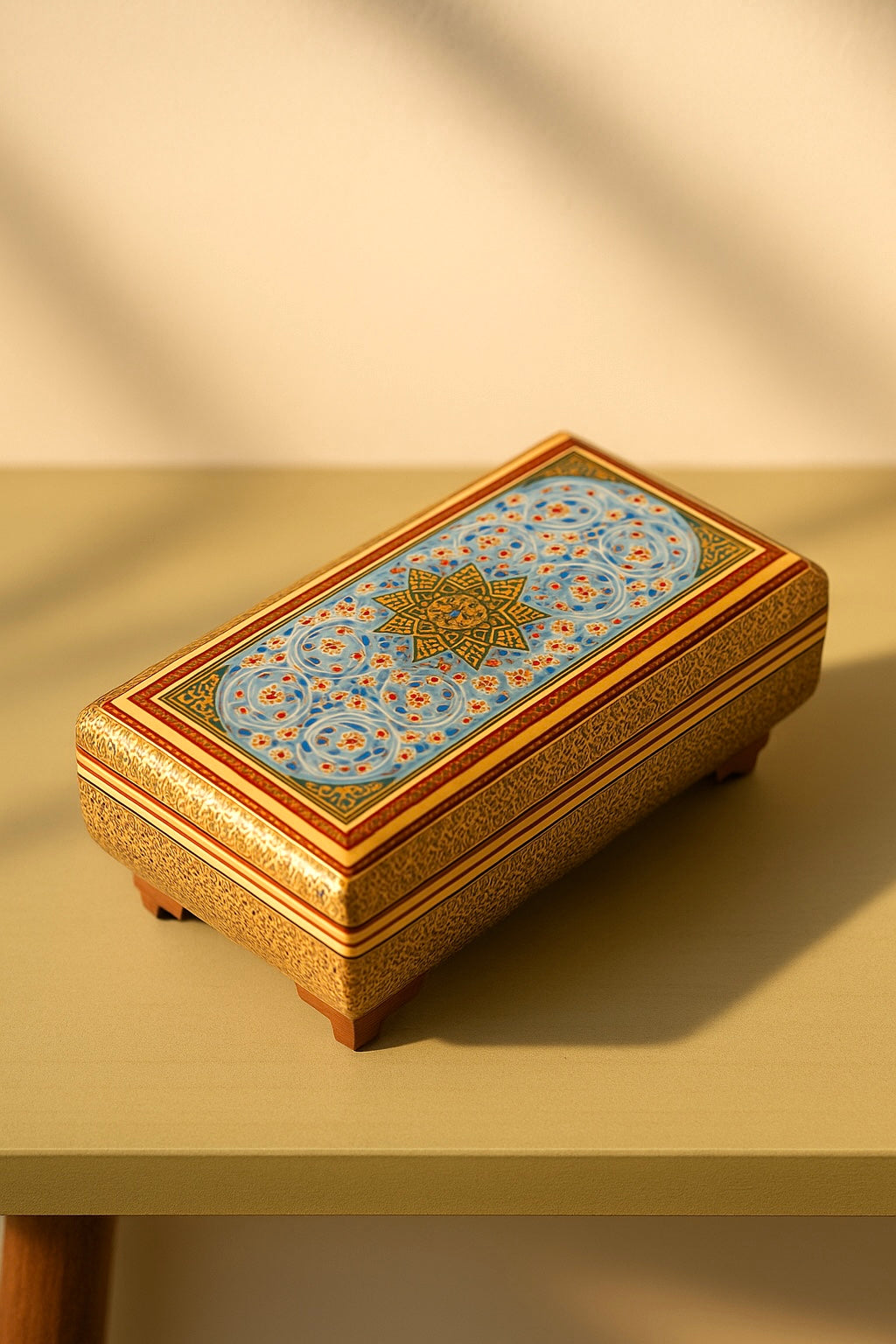 Box - Size 10x20 - Full Glass - Sun Pattern - Tazhib Lid - Round Top and Bottom