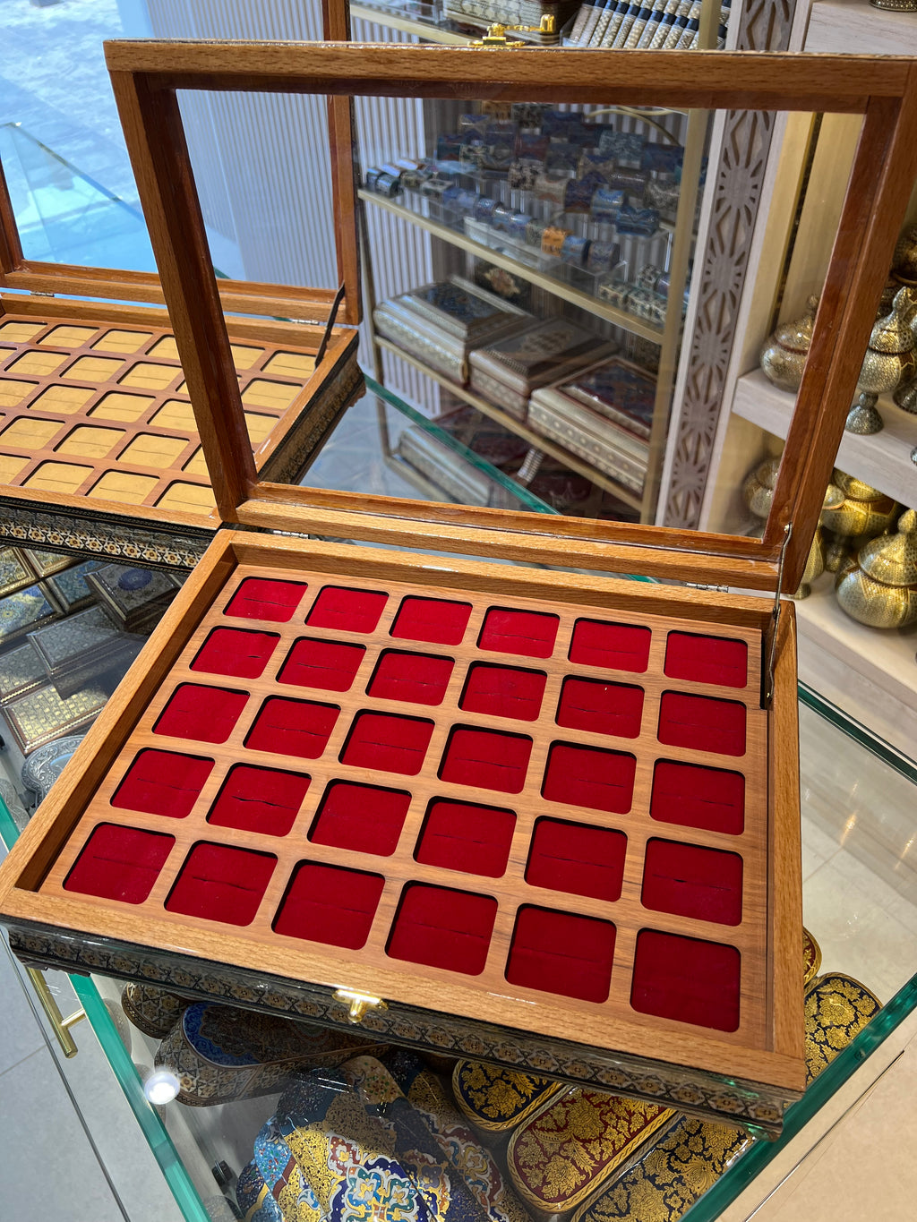 Ring Box - 30 Slots - Size 40×30 - Khatam Design with Velvet Foam