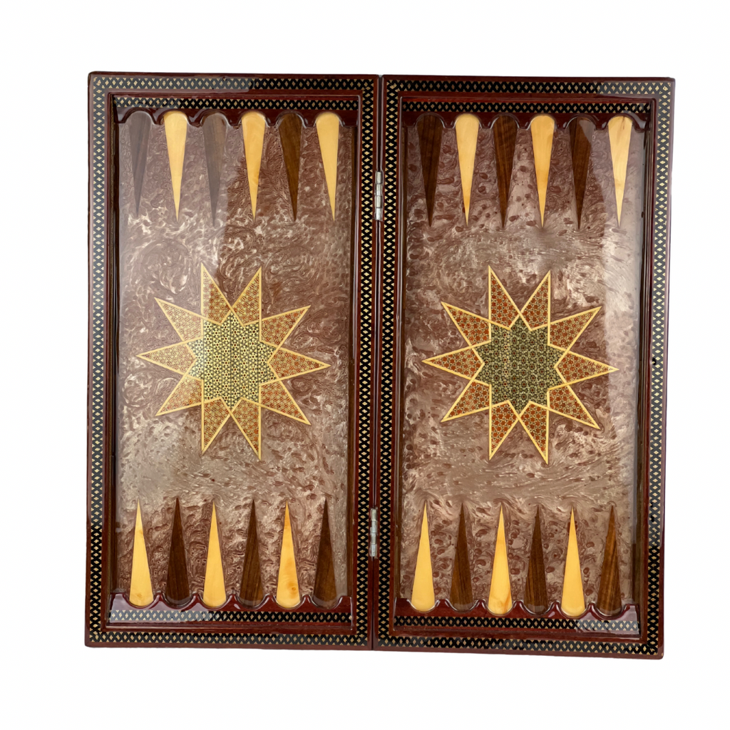 Backgammon & Chess Board - Size 60 - Mother-of-Pearl Interior - Hand-Painted Tazhib Lid
