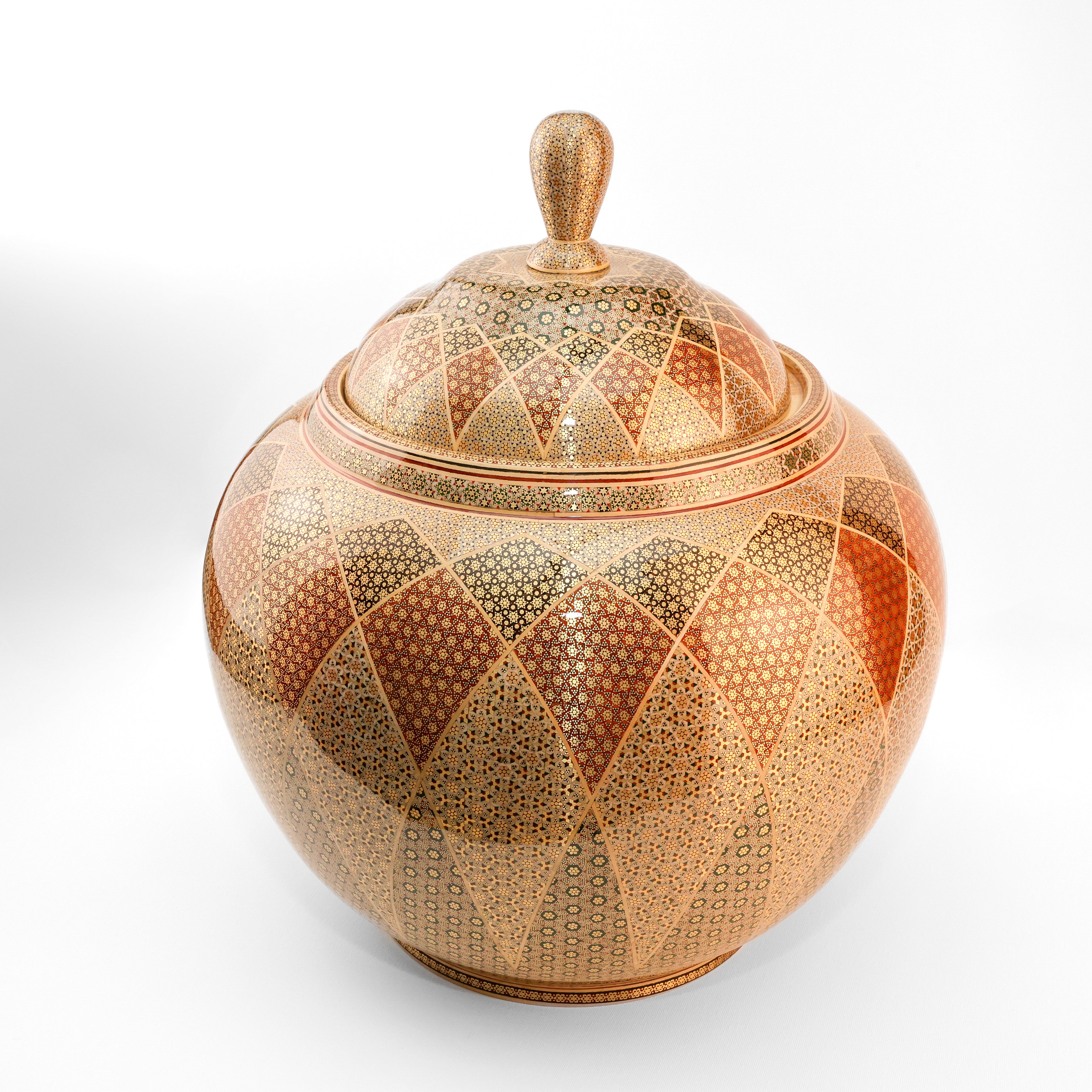 Jar with Lid - Full Khatam - Wooden Body - Diameter 38 cm