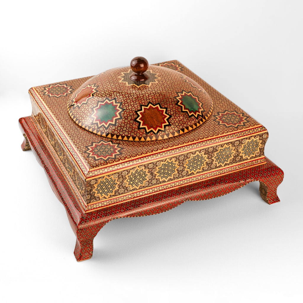 Candy Dish - Size 30x30 - Square with Pedestal - Khatam - Shirazi Style