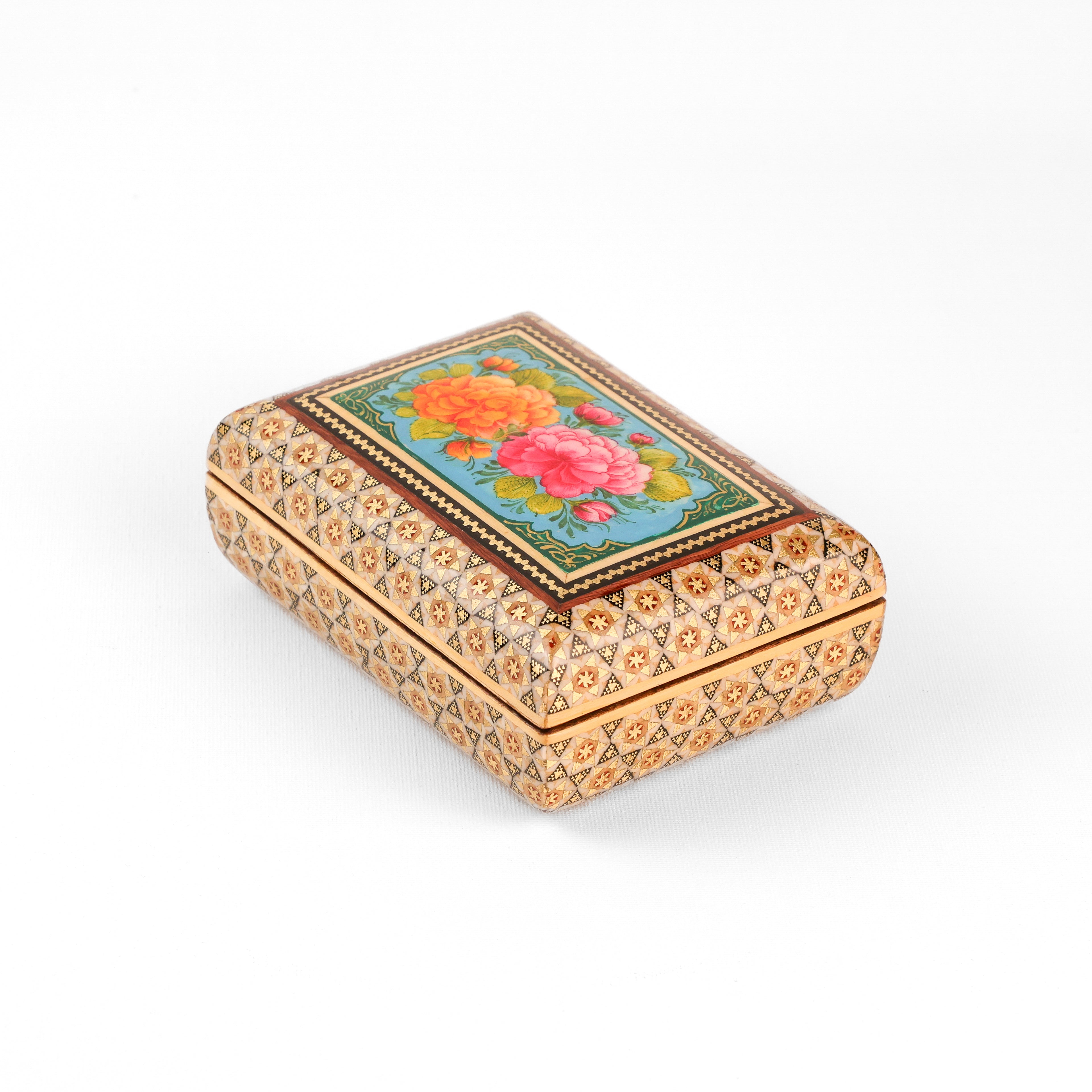 Jewelry Box - Full Bone Khatam with Tazhib Painting Lid - Size 1