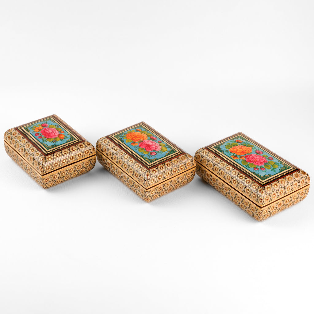 Jewelry Box - Full Bone Khatam with Tazhib Painting Lid - Size 1