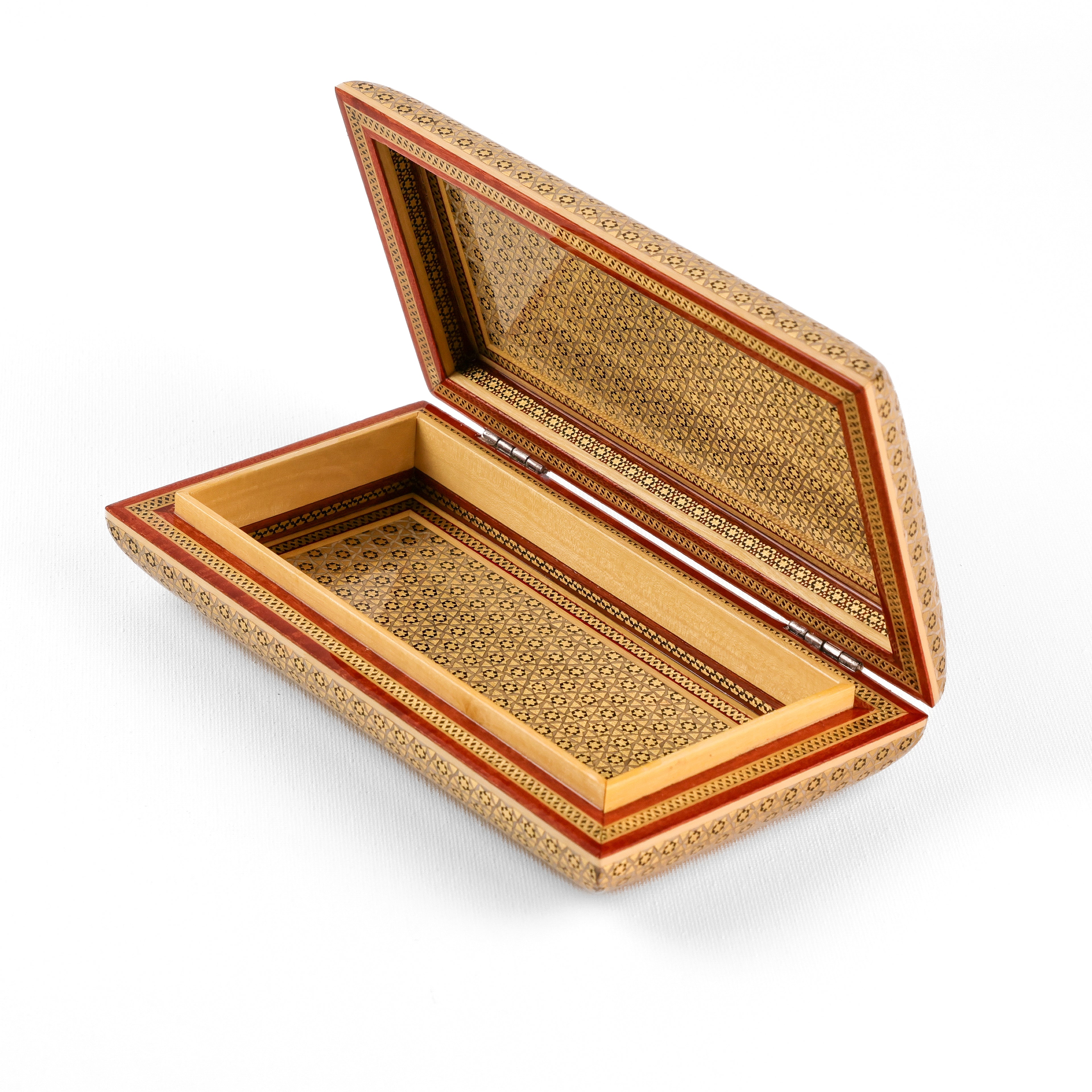 Jewelry Box - Round Top & Bottom - Soap-Style Khatam - Inner Band - Orange