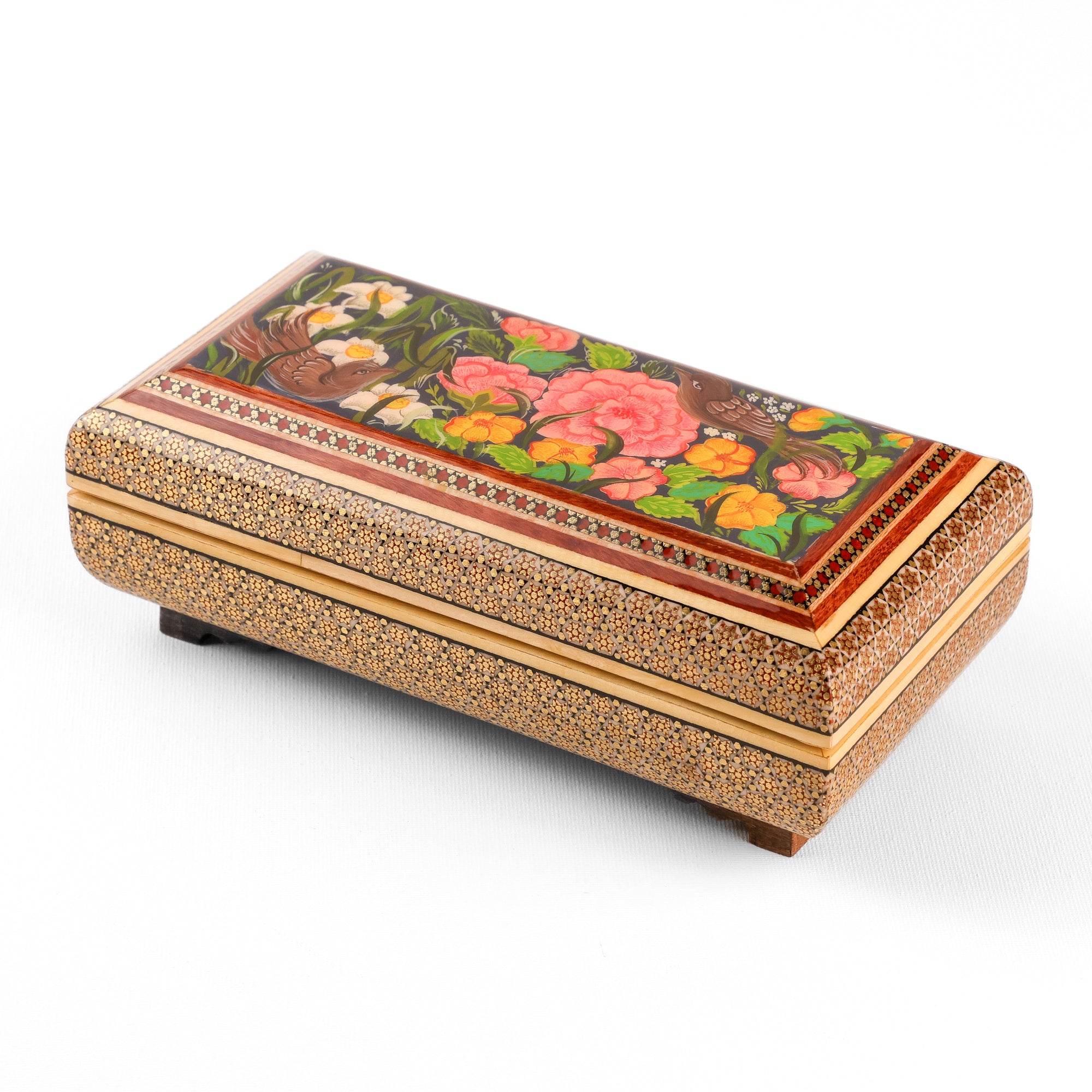Box - Size 10x20 - Full Glass - Sun Pattern - Tazhib Lid - Round Top and Bottom