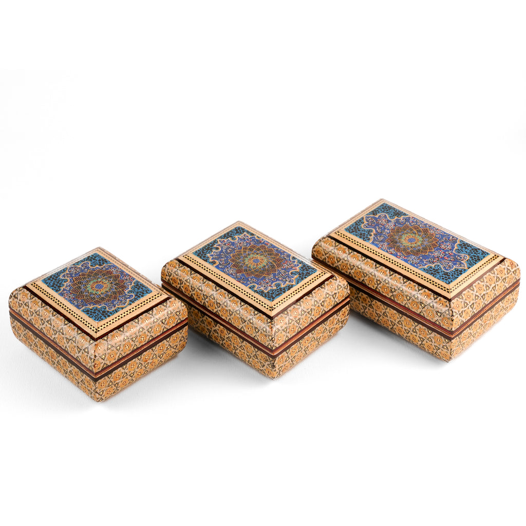 Jewelry Box - Medium - Full Bone Khatam - Tazhib Painting Lid