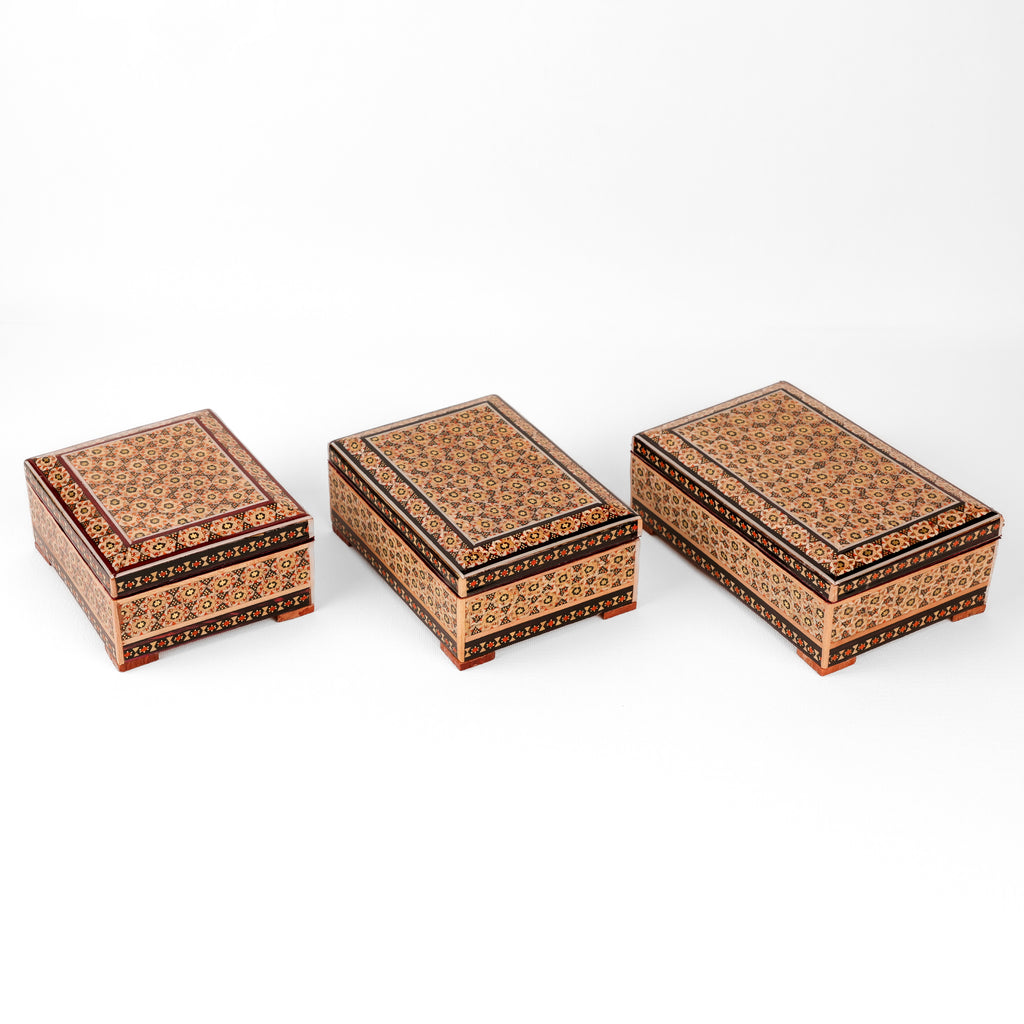 Jewelry Box - Large - Wooden Khatam with Hand-Painted Khatam Pattern Lid