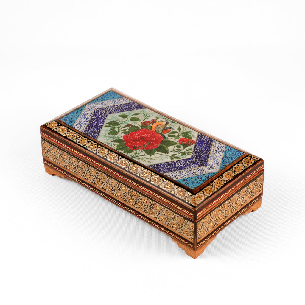 Glove Box - Wooden Interior - Flower & Bird Painting