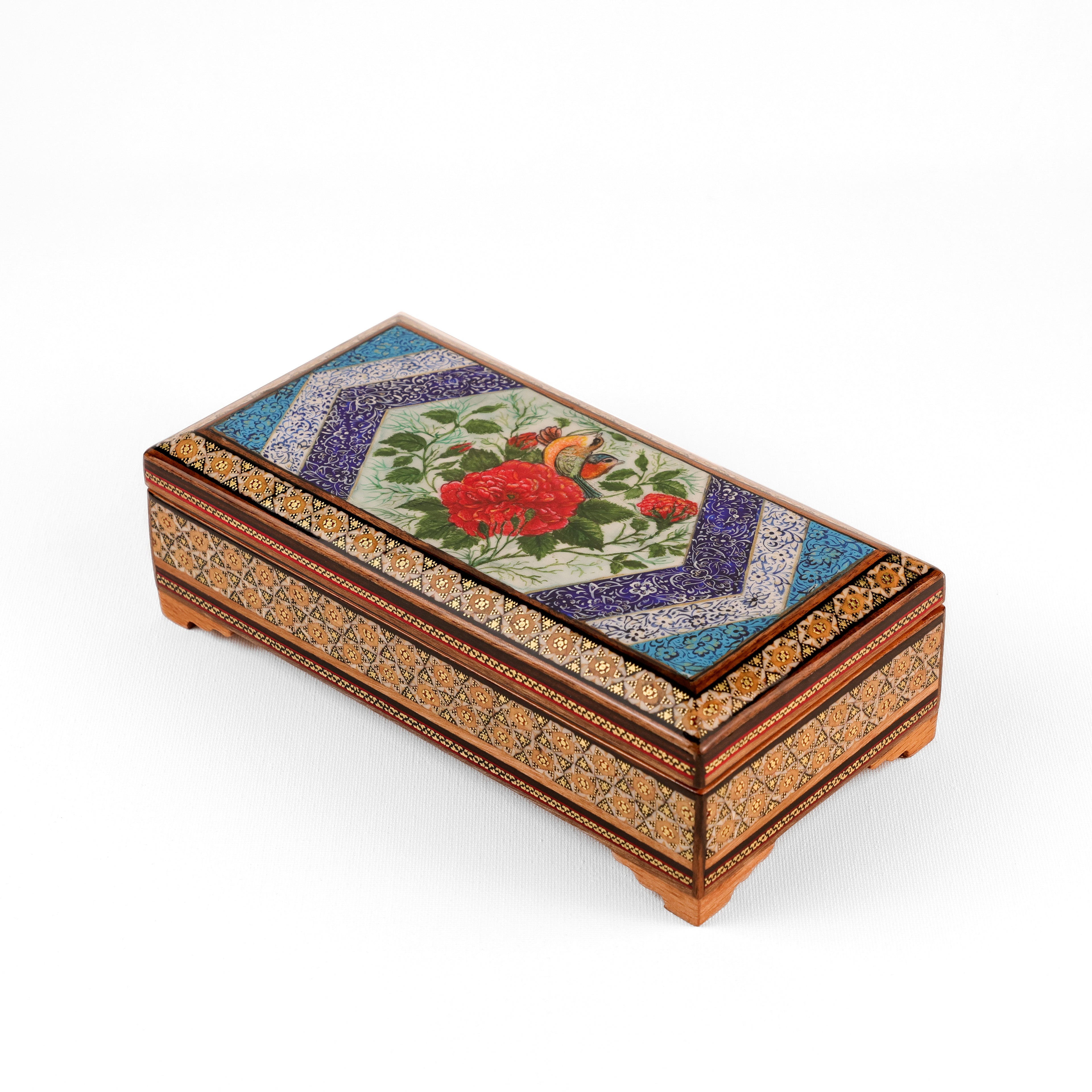 Glove Box - Wooden Interior - Flower & Bird Painting