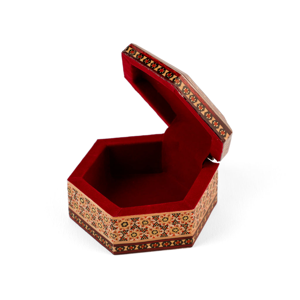 Jewelry Box - Hexagonal - Inner Velvet - Tazhib Pattern