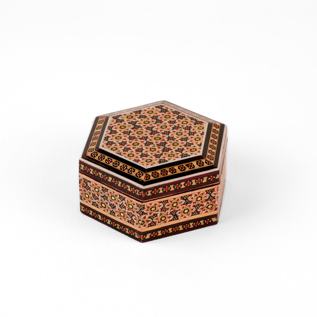 Jewelry Box - Hexagonal - Inner Velvet - Khatam Pattern