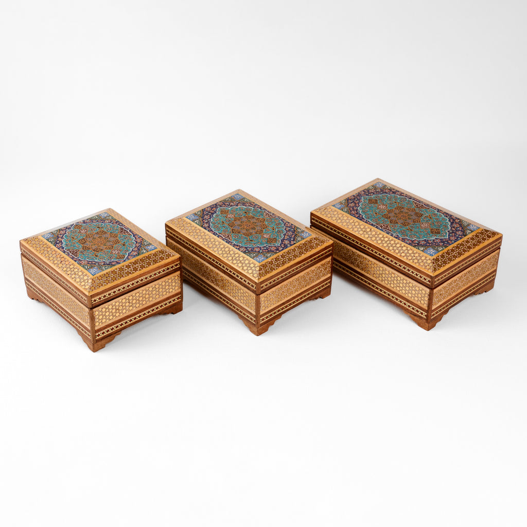 Flat-Side Khatam Box - Premium - Inner Beech - Tazhib Lid