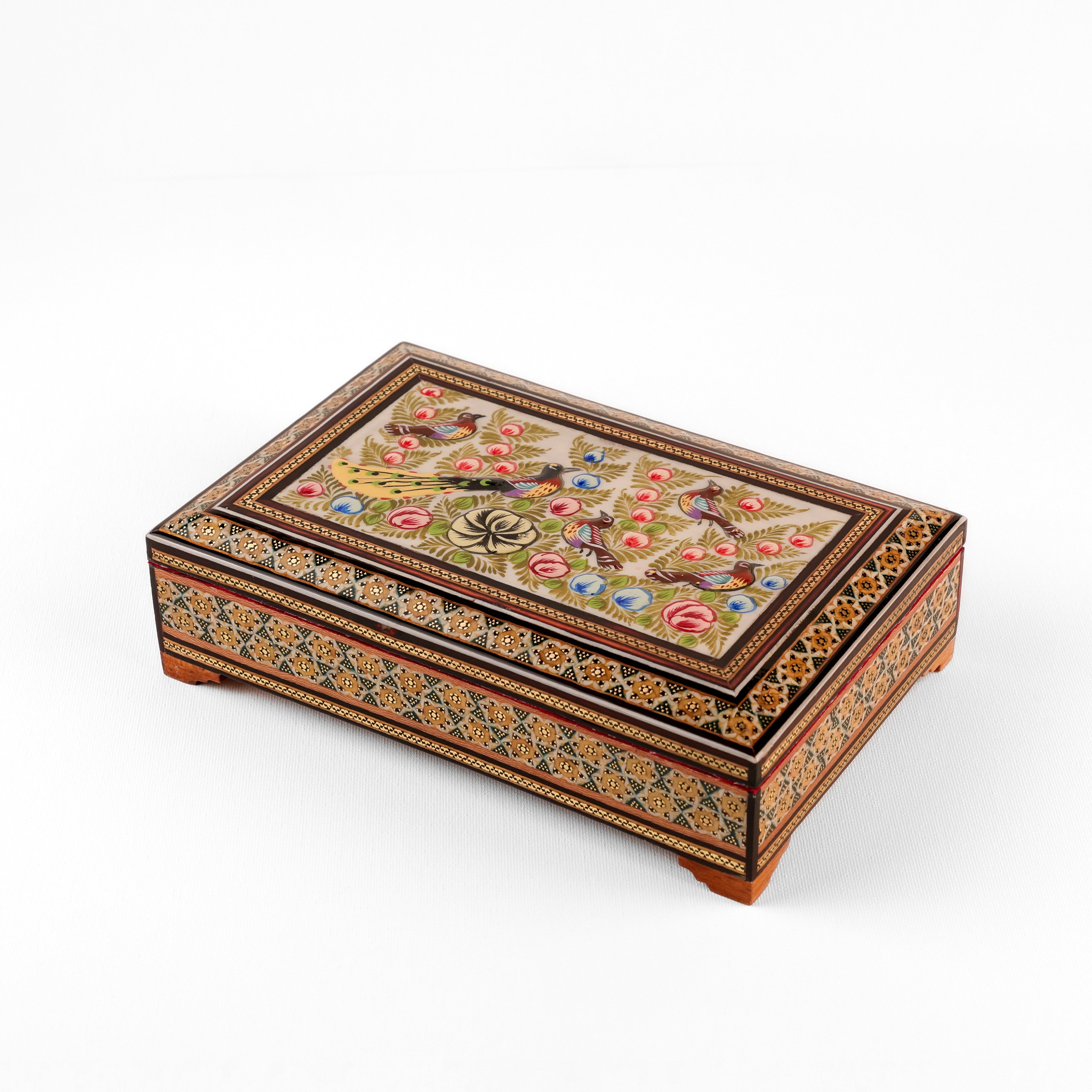 Jewelry Box - Size 22x14 - Turquoise Khatam with Flower & Bird - Velvet Interior