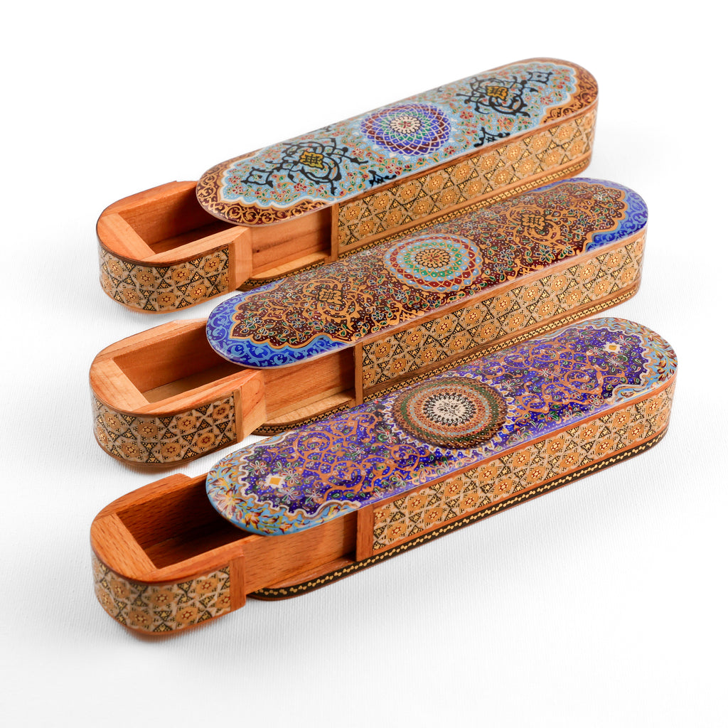 Sliding Pen Case - Medium - Tazhib Hand-Painted Lid
