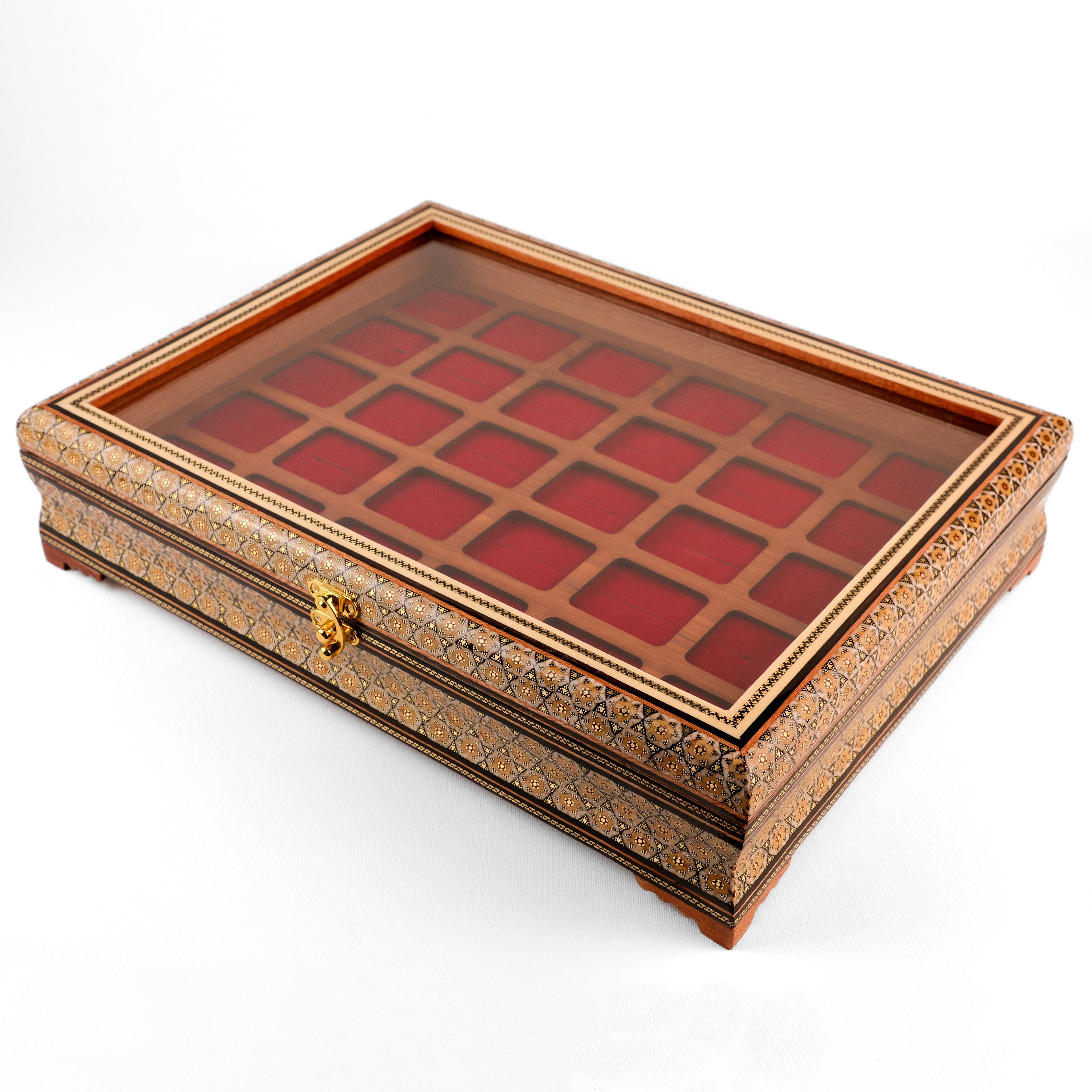 Ring Box - 30 Slots - Size 40×30 - Khatam Design with Velvet Foam