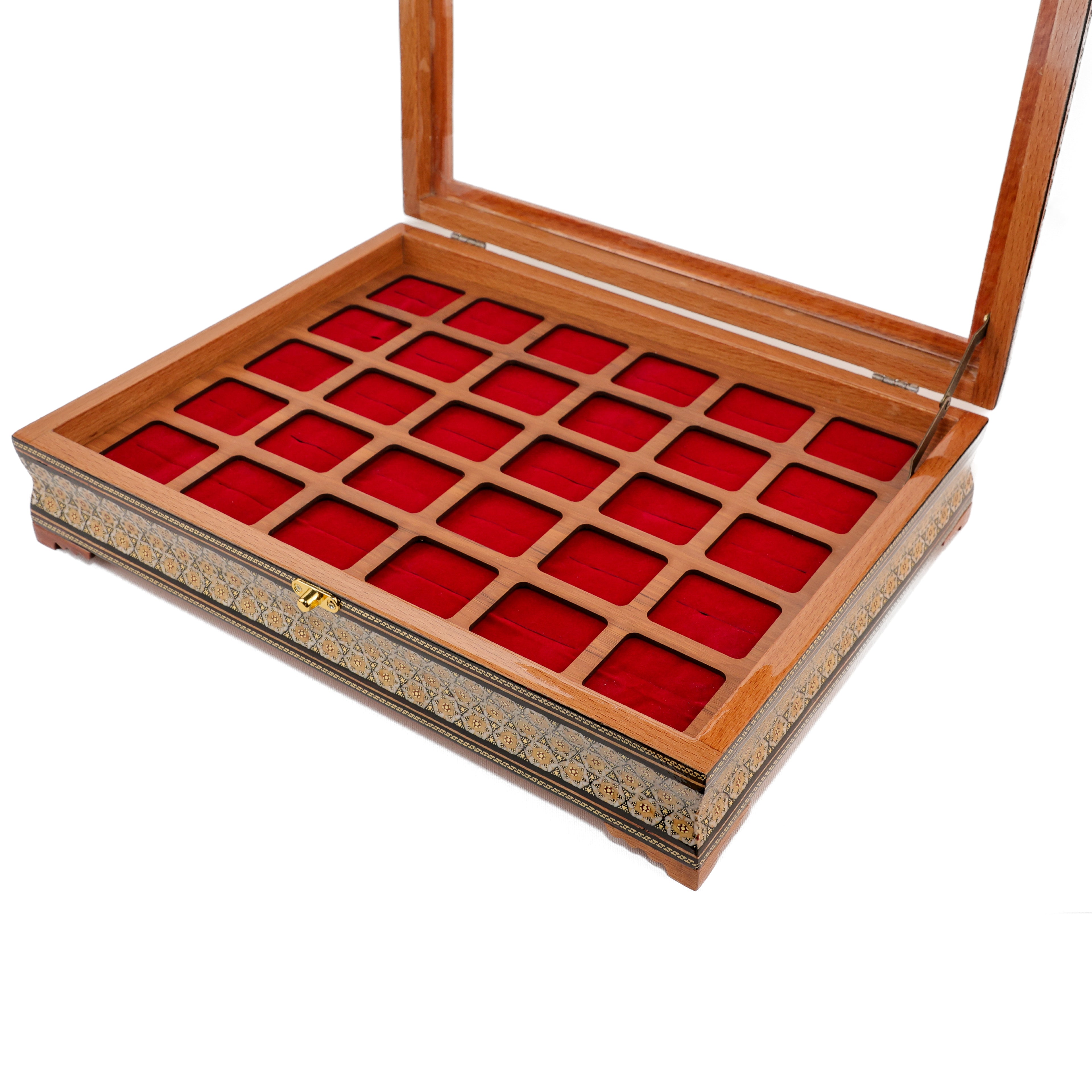 Ring Box - 30 Slots - Size 40×30 - Khatam Design with Velvet Foam