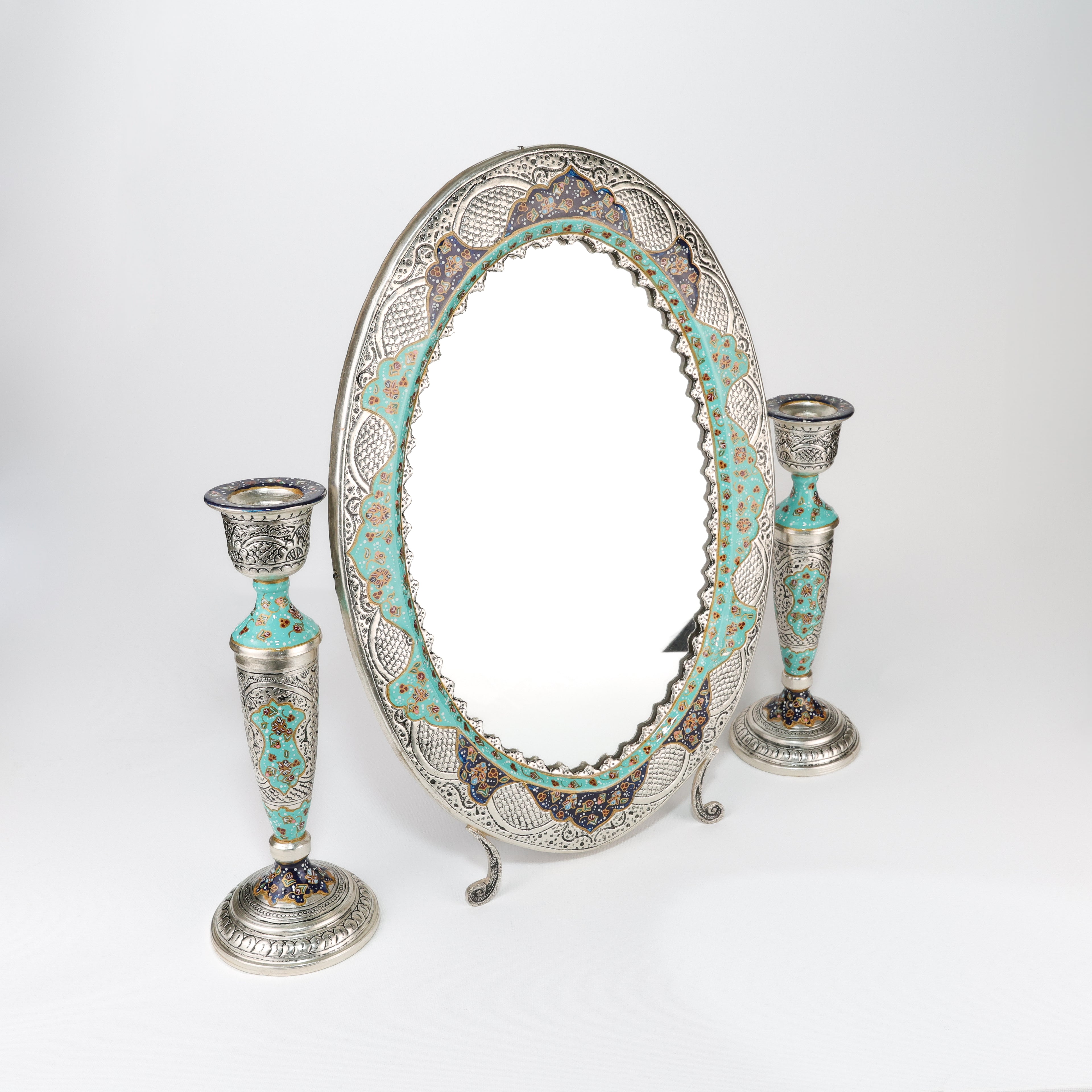 Mirror and Candle Holder Set - Oval - Copper & Mina