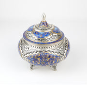 طبق حلوى - كبير - تصميم بأربعة أرجل - نحاس ومينا