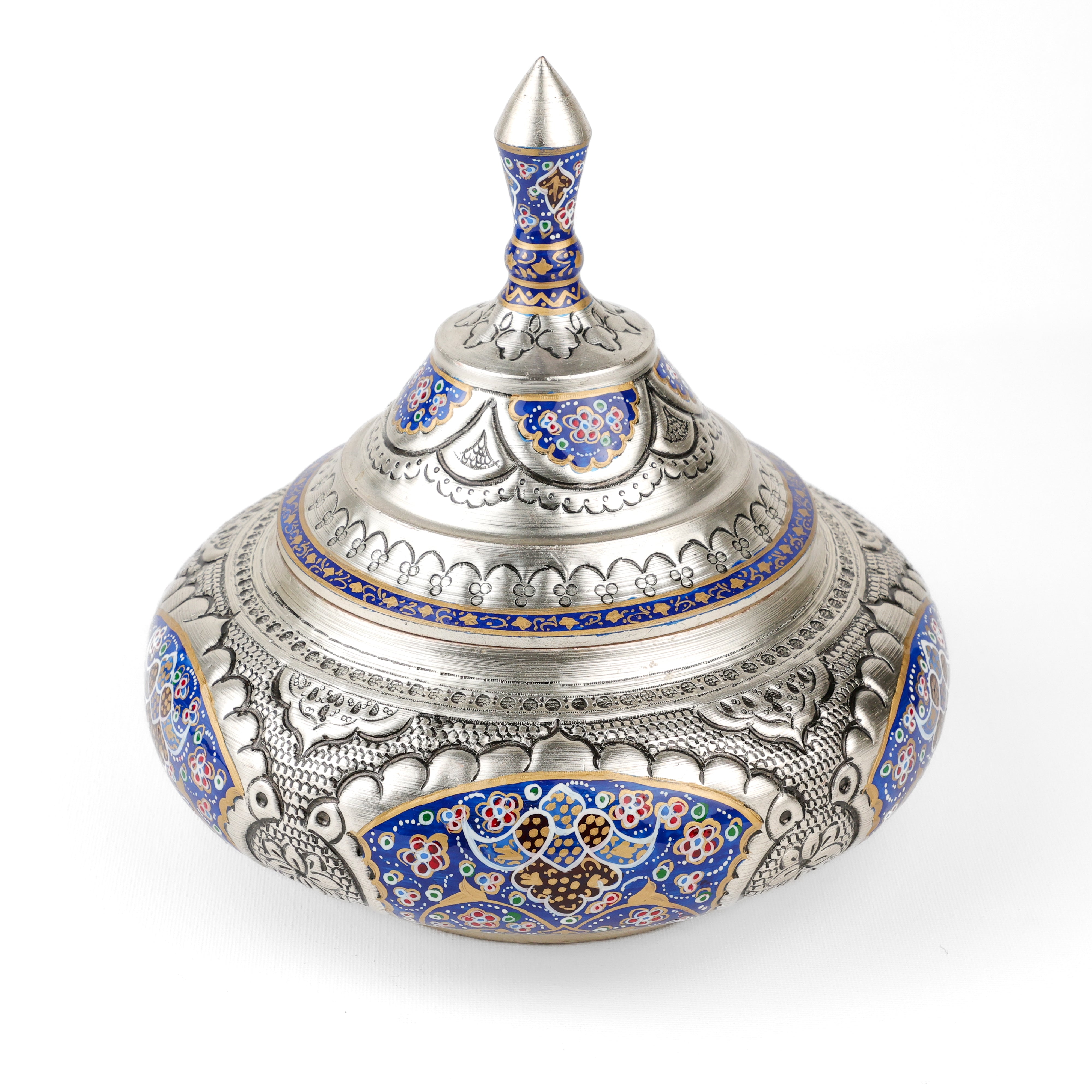 طبق حلوى - كبير - تصميم صحن طائر - نحاس ومينا - تازيب أ