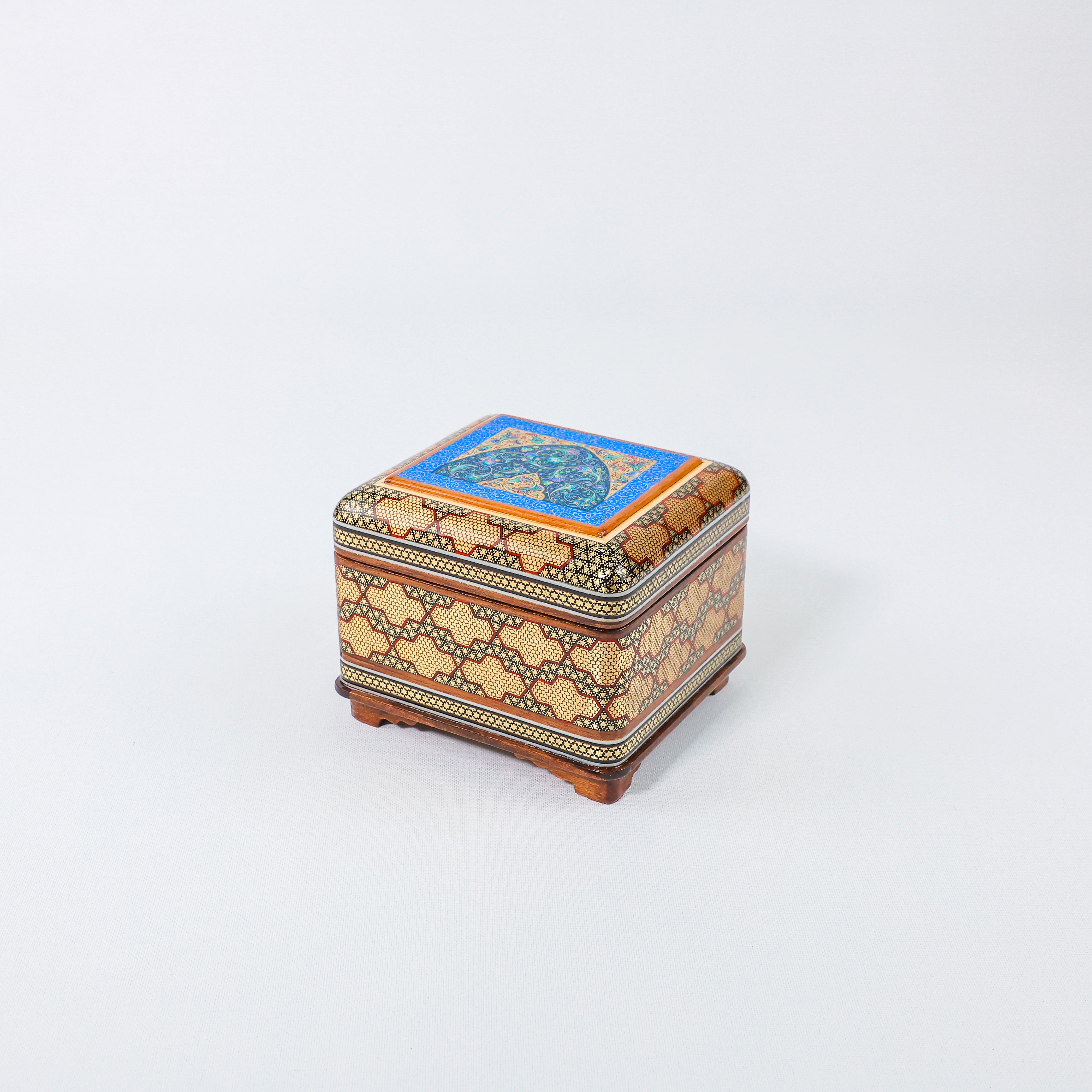 Rectangular Jewelry Box – Full Khatam – Hand-Painted – Khatam Interior – Size 12 × 14 cm