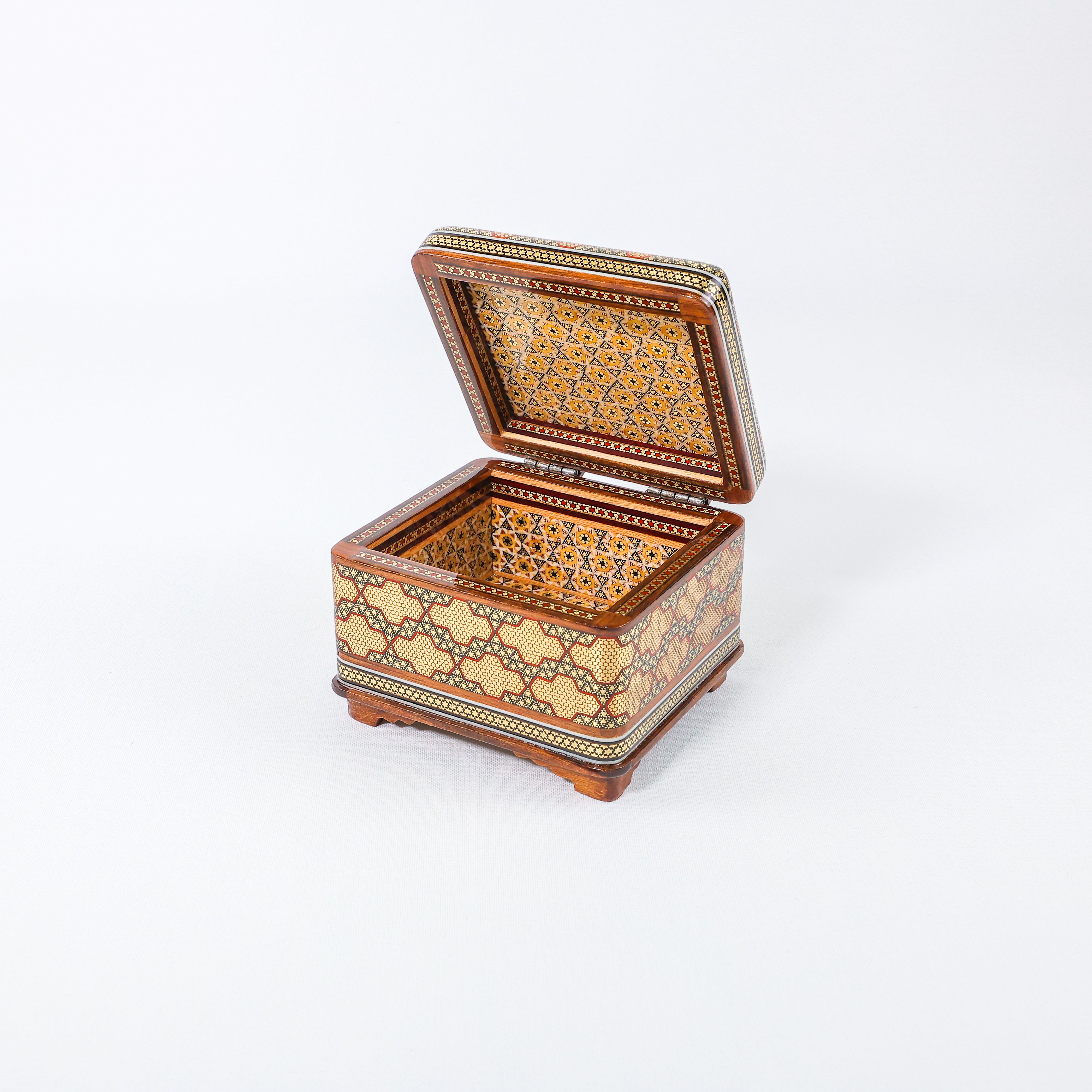 Rectangular Jewelry Box – Full Khatam – Hand-Painted – Khatam Interior – Size 12 × 14 cm