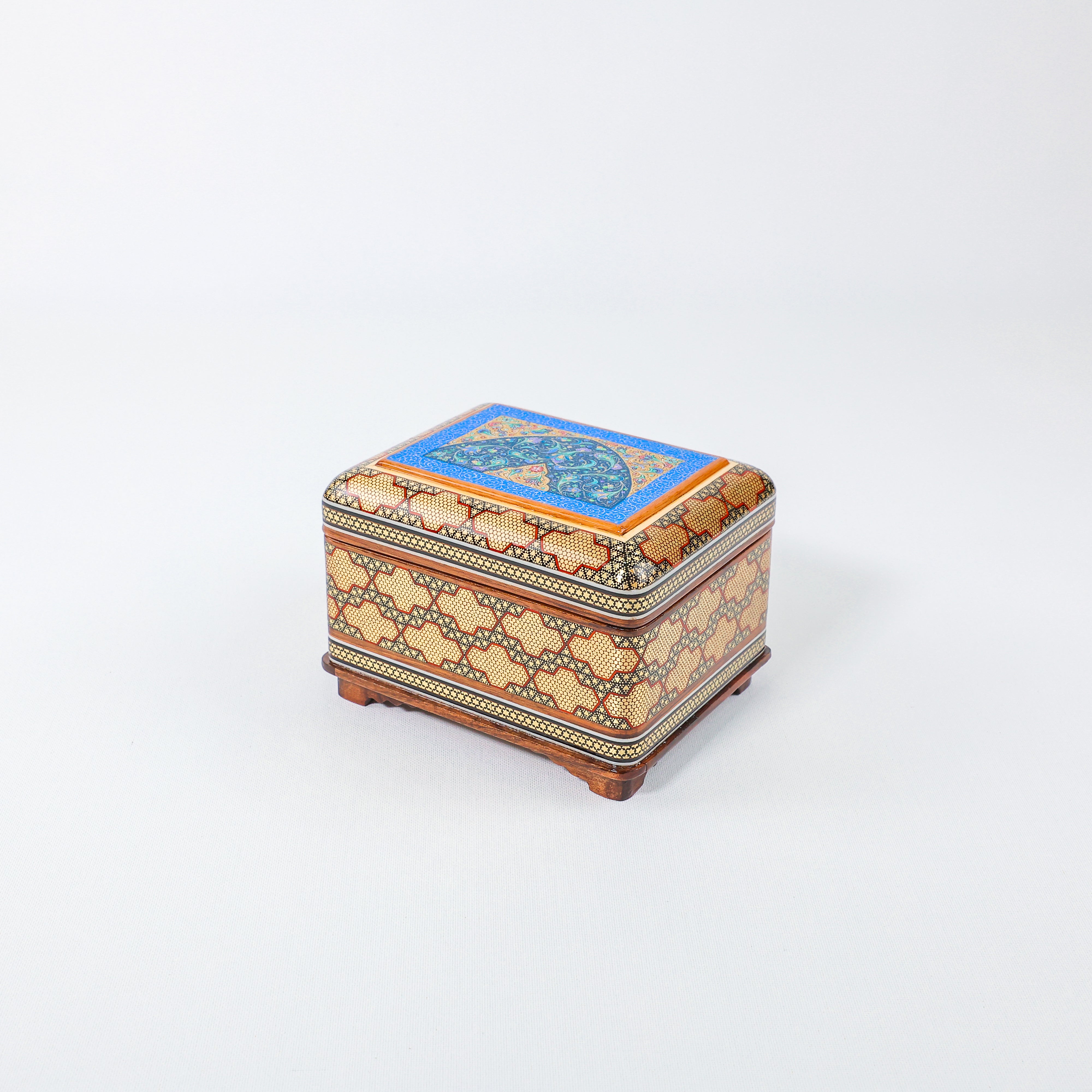 Rectangular Jewelry Box – Full Khatam – Hand-Painted – Khatam Interior – Size 12 × 16 cm