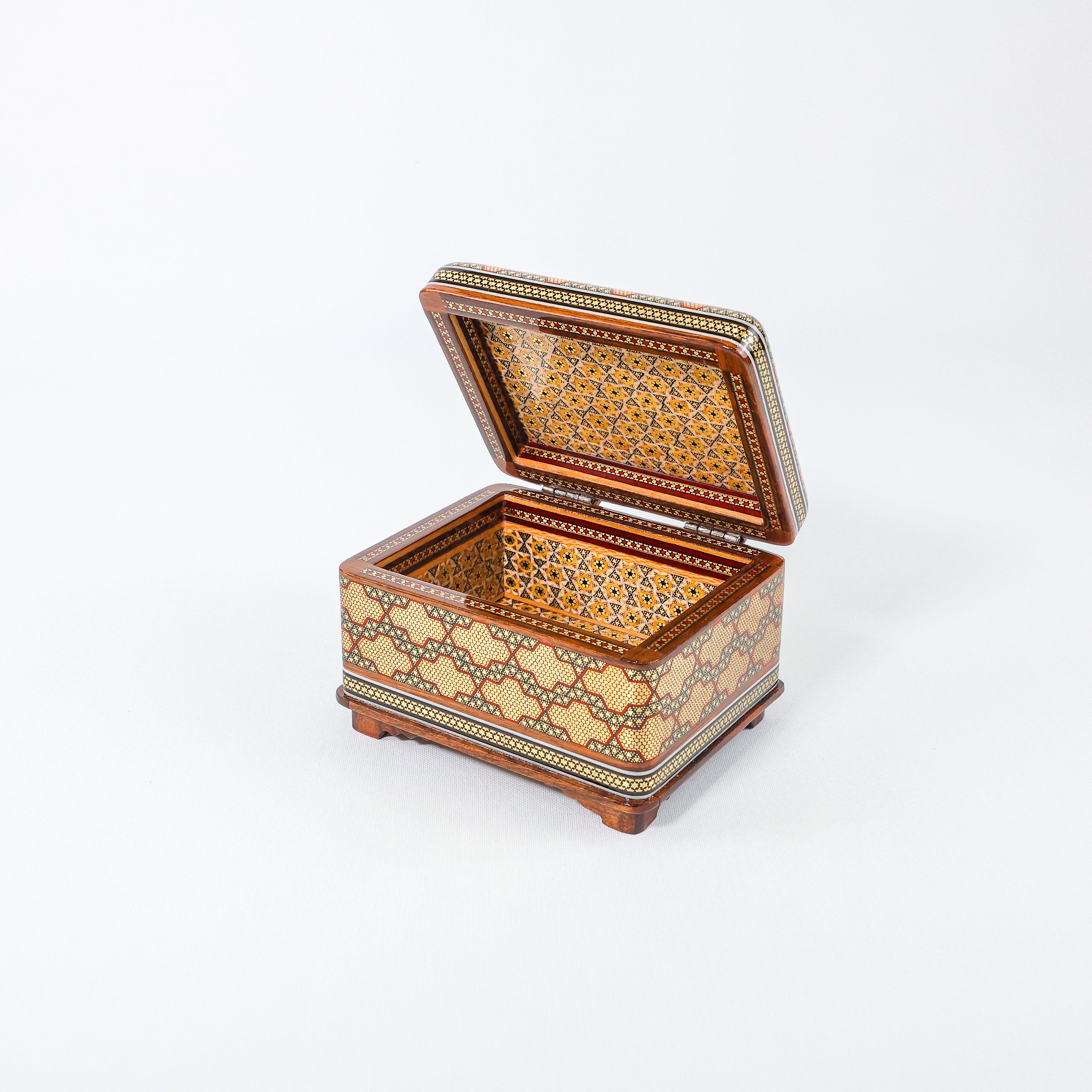 Rectangular Jewelry Box – Full Khatam – Hand-Painted – Khatam Interior – Size 12 × 16 cm