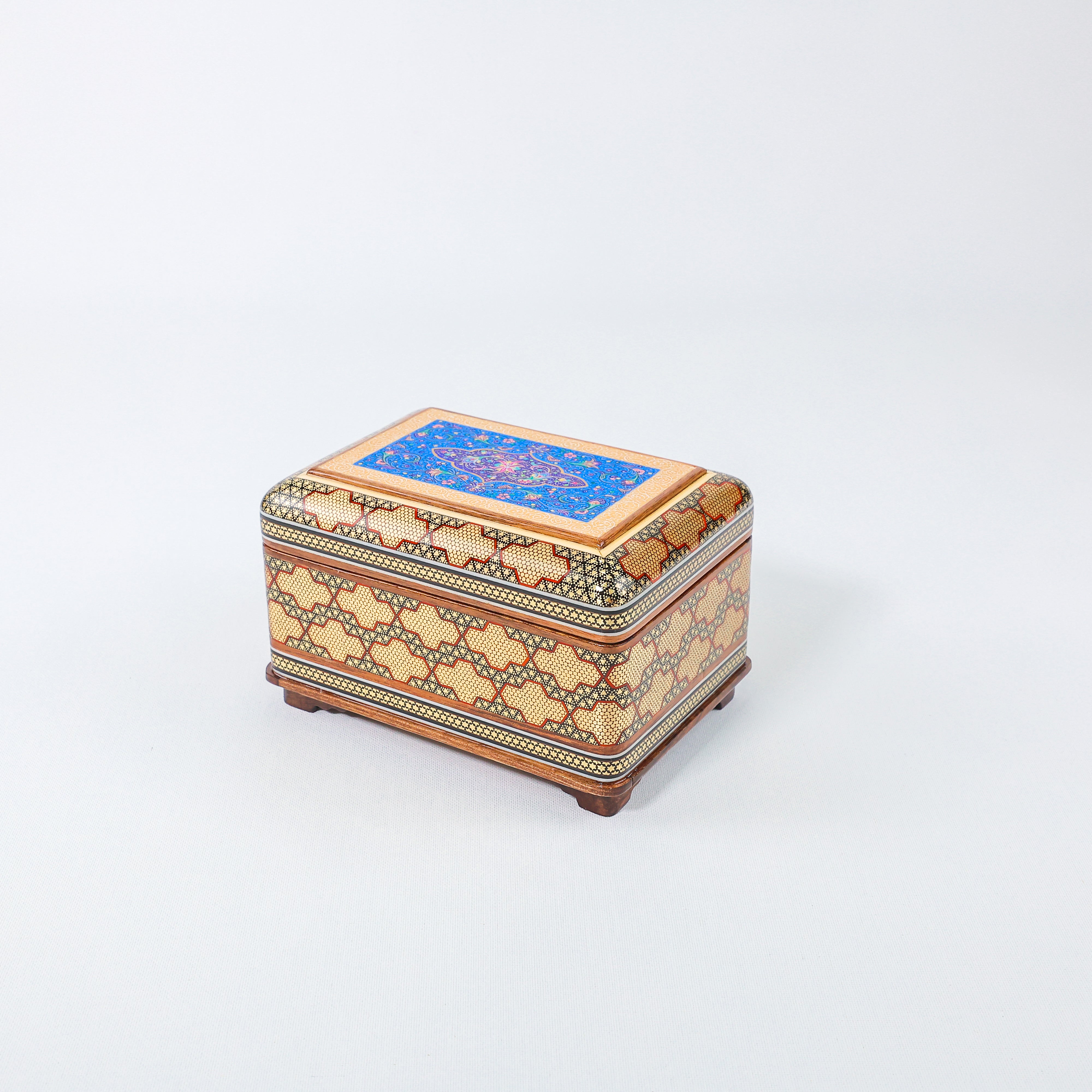 Rectangular Jewelry Box – Full Khatam – Hand-Painted – Khatam Interior – Size 12 × 18 cm